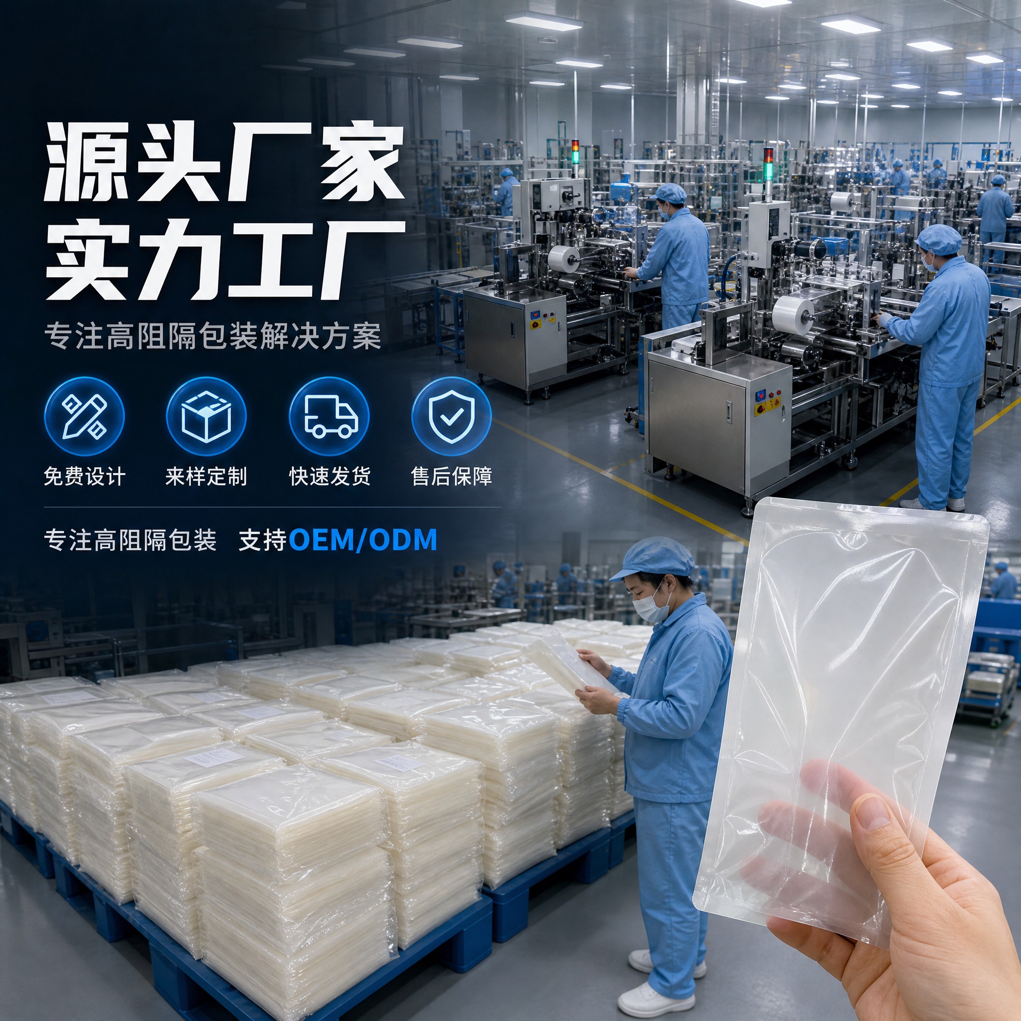 [主图-8] 源头厂家实力与服务承诺图，突出工厂背景和免费设计… - 图片创意预览