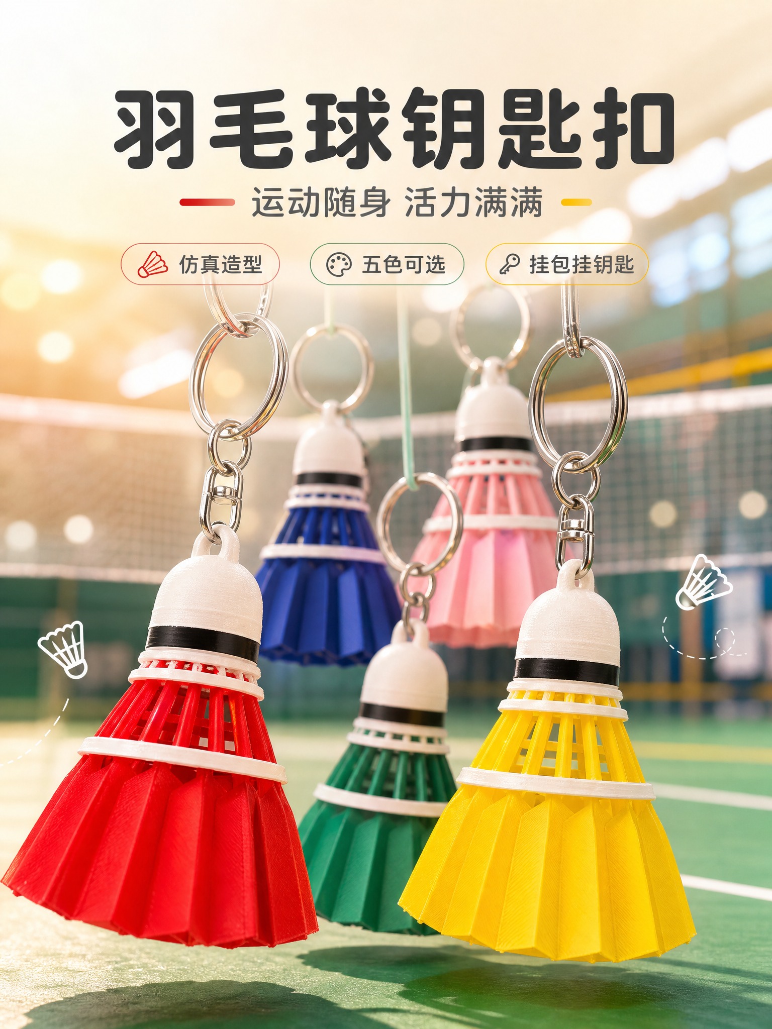 [商品] 使用【图1】【图3】五色羽毛球造型钥匙扣挂件；保留仿… - 图片创意预览
