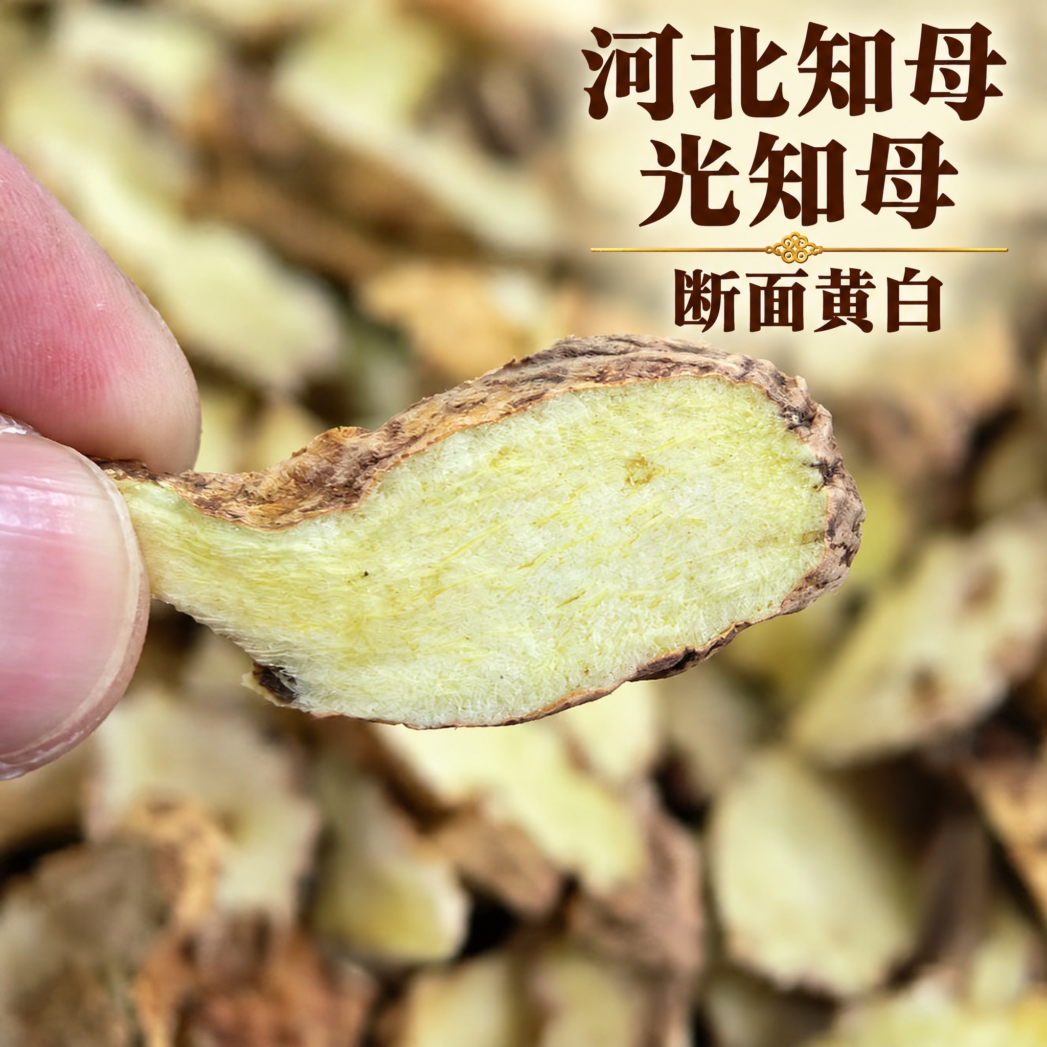 以上传的知母素材为基底制作中药材电商主图。严格保留原画面：手指… - 图片创意预览