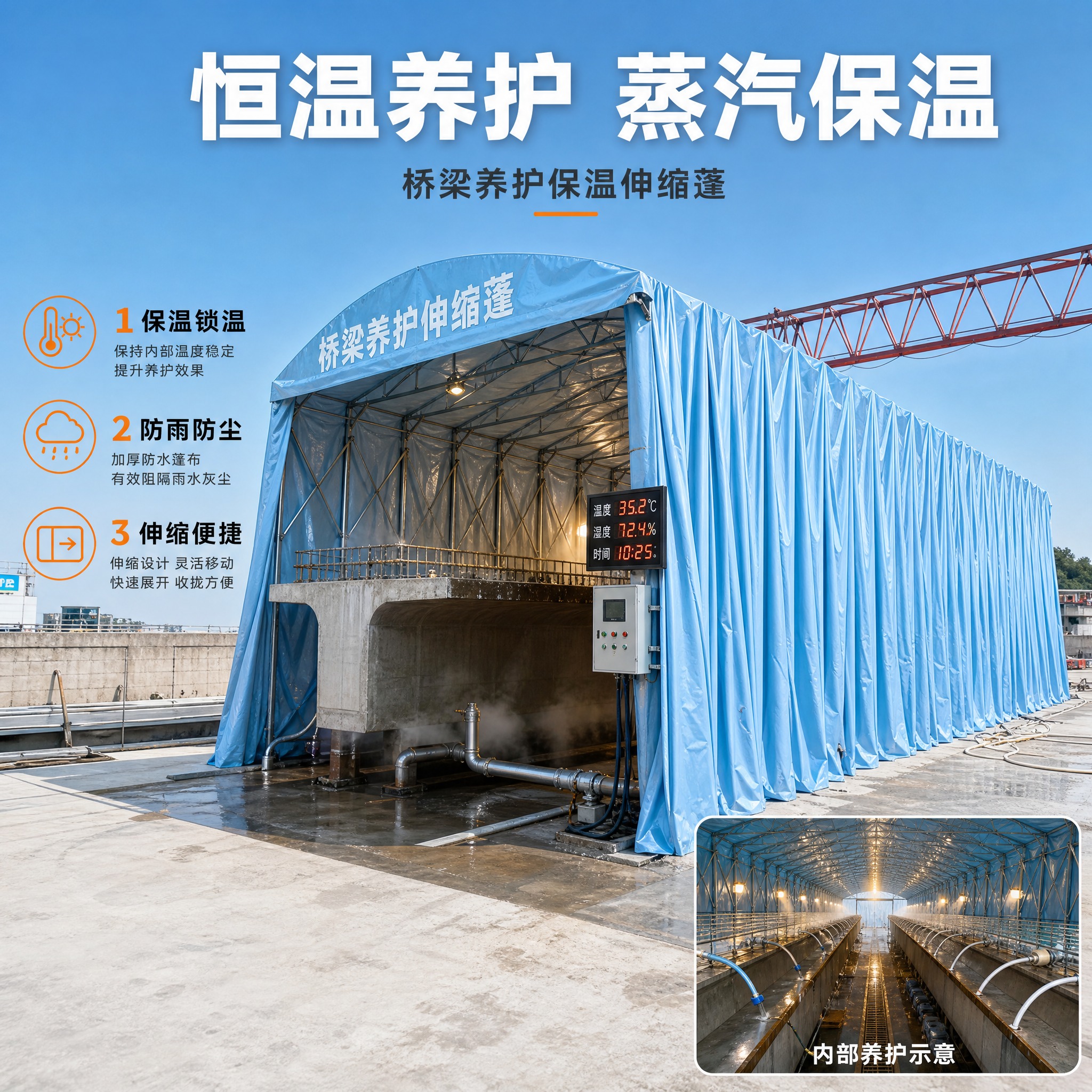 [主图-2] 桥梁养护保温伸缩蓬 浅蓝色款 内部养护场景展示图… - 图片创意预览
