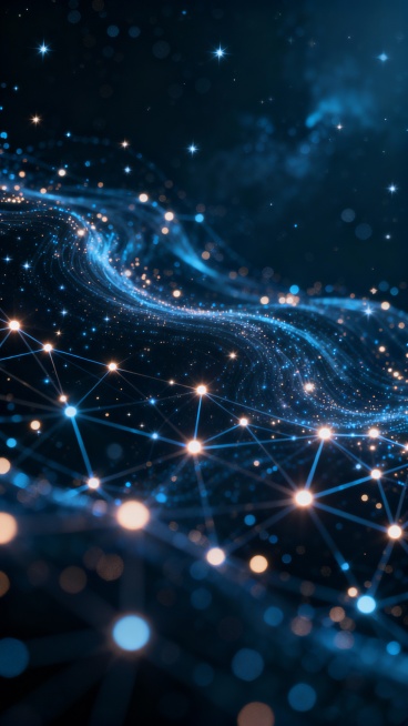 Abstract crypto data universe, flowing light particles, digital constellations, deep space backgroun预览效果