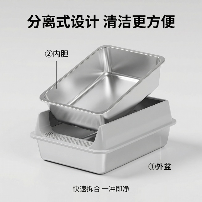 [主图 4] 结构设计展示-分离式结构
[氛围风格] 功能演示清晰展示风格
[画面元素] 商业摄影质感、光线柔和通透、产品清晰真实、画面干净高级。保持产品设计一致，展示分离式内胆外盆可拆分结构，呈现抽预览效果