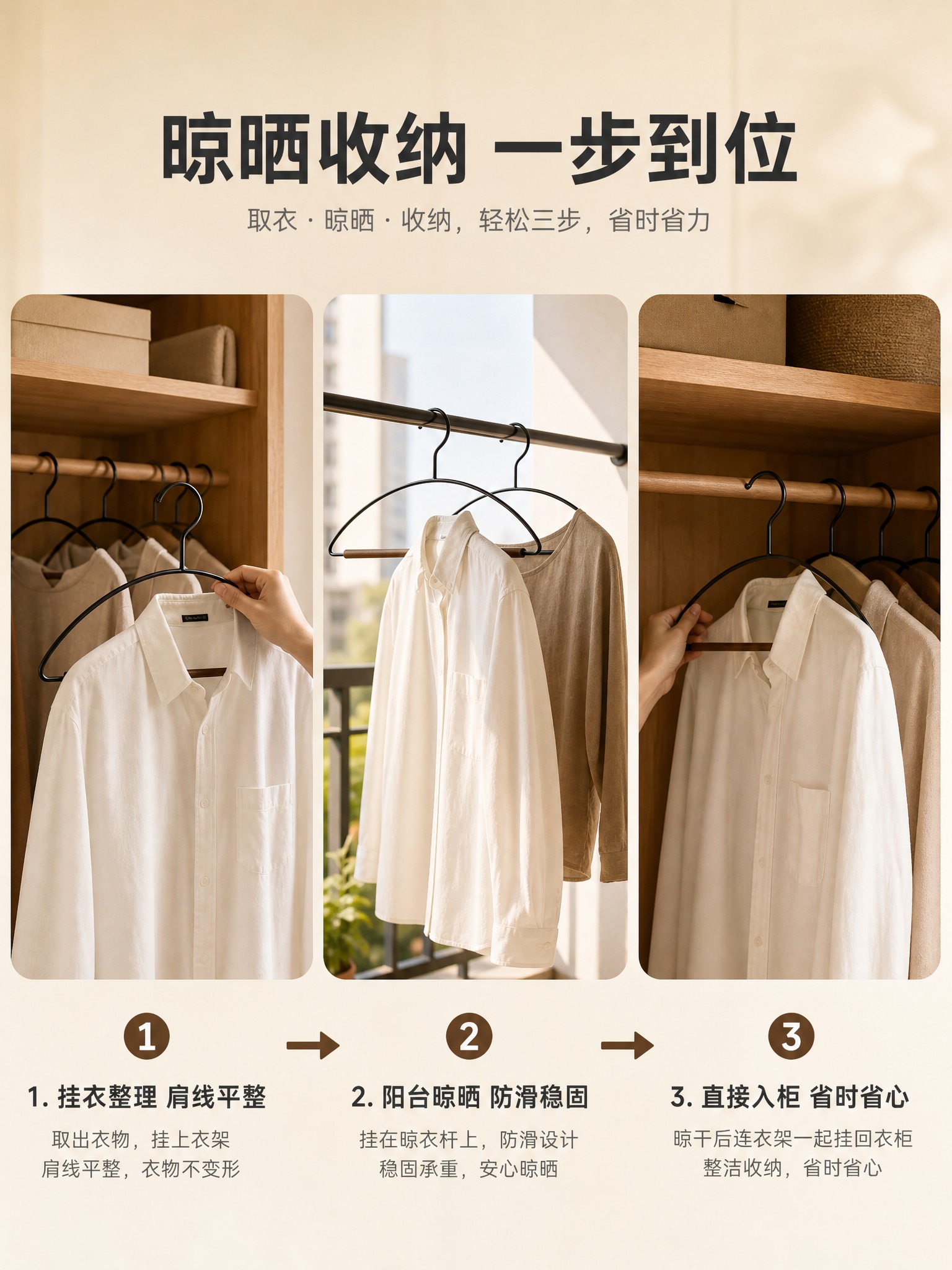 [商品] 使用【图1】黑色哑光金属弧形衣架搭配胡桃木实木横杆；… - 图片创意预览