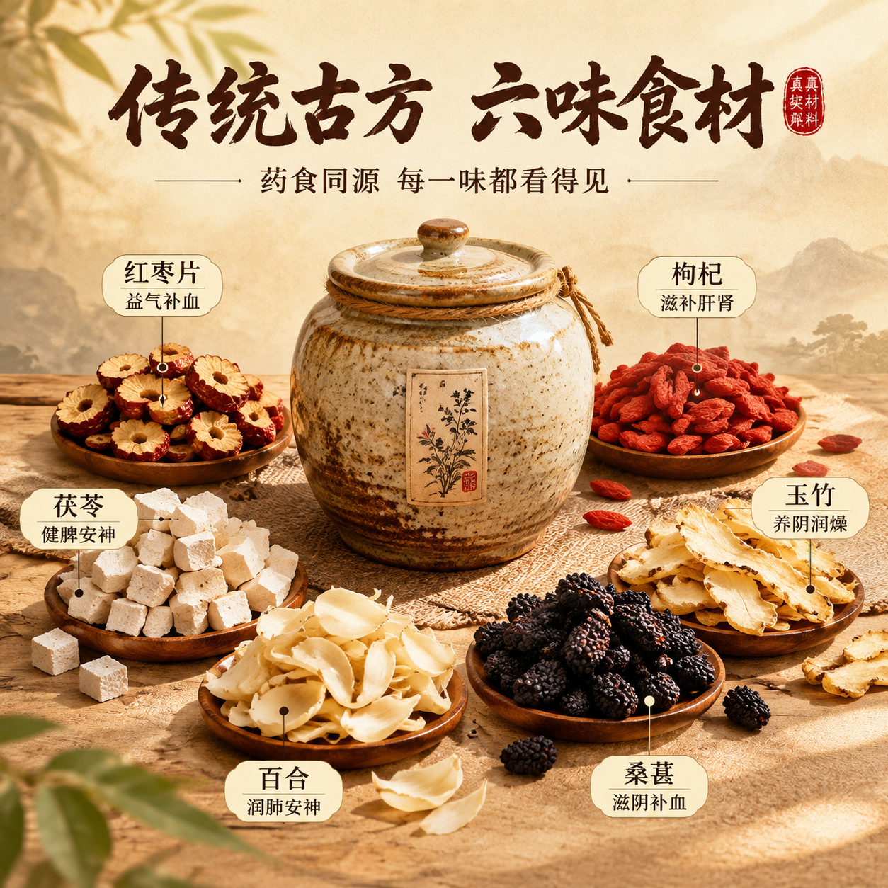 [主图-2] 核心亮点 传统配方与六大食材溯源 突出药食同源真… - 图片创意预览