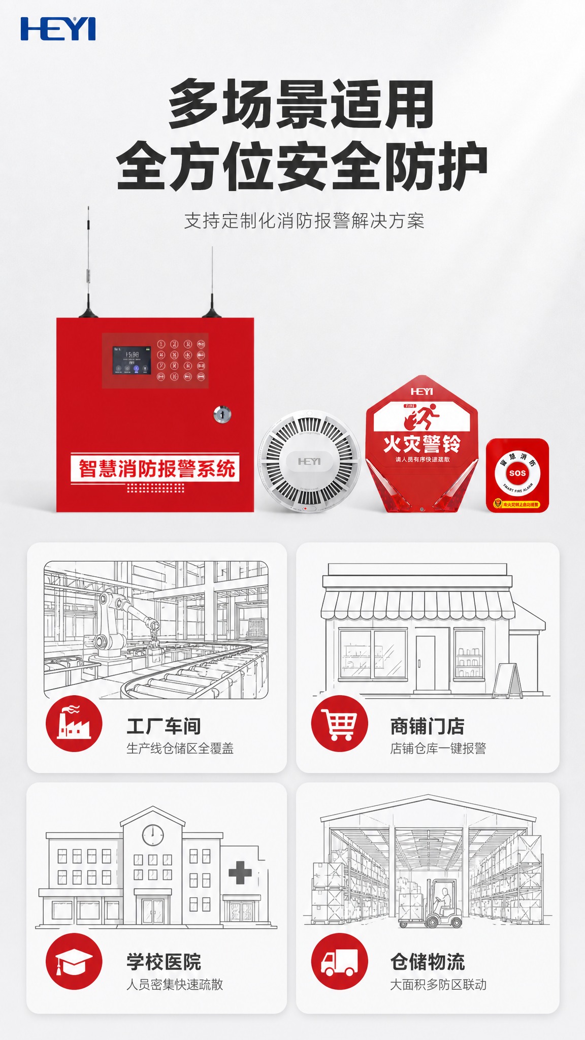 [商品] 使用【图1】智慧消防火灾报警系统套装，包含红色报警主… - 图片创意预览