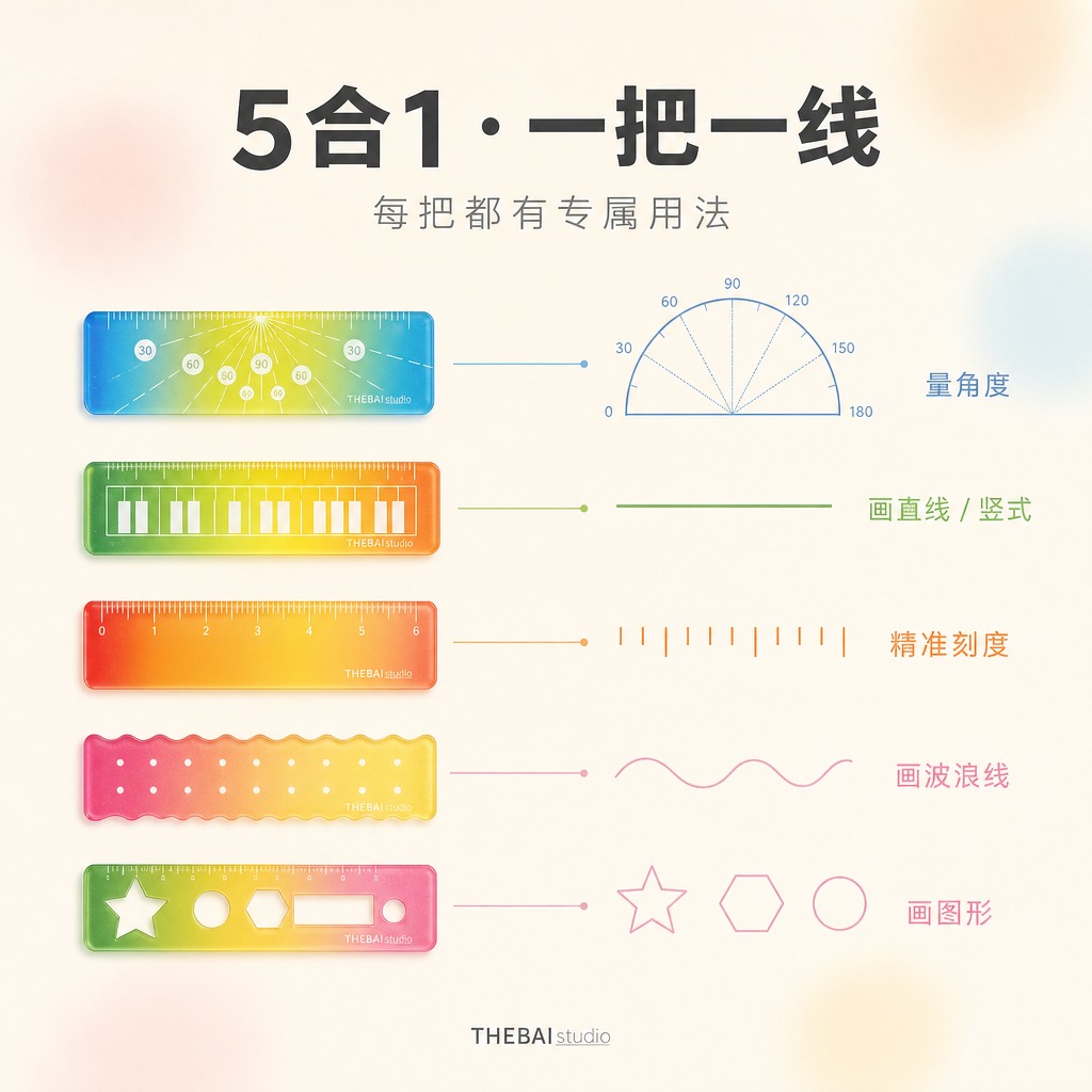 1:1方形构图，严格还原上传的THEBAI studio掌心尺… - 图片创意预览