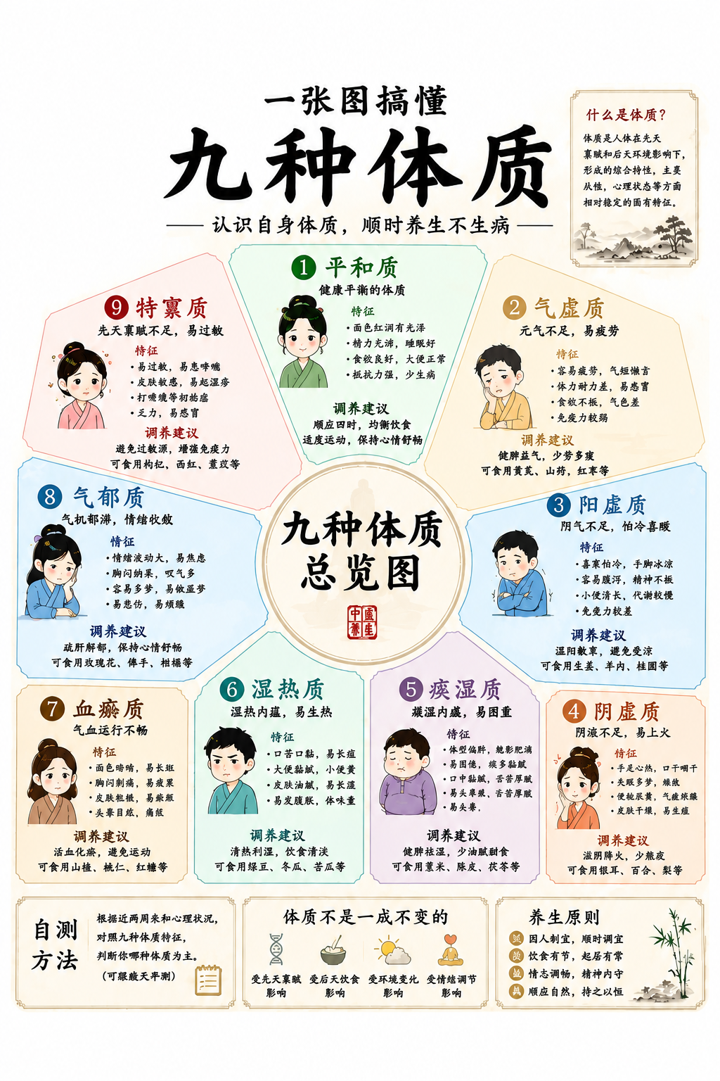 将图片调整为40cm×60cm竖版喷印尺寸，保持原图九种体质总… - 图片创意预览