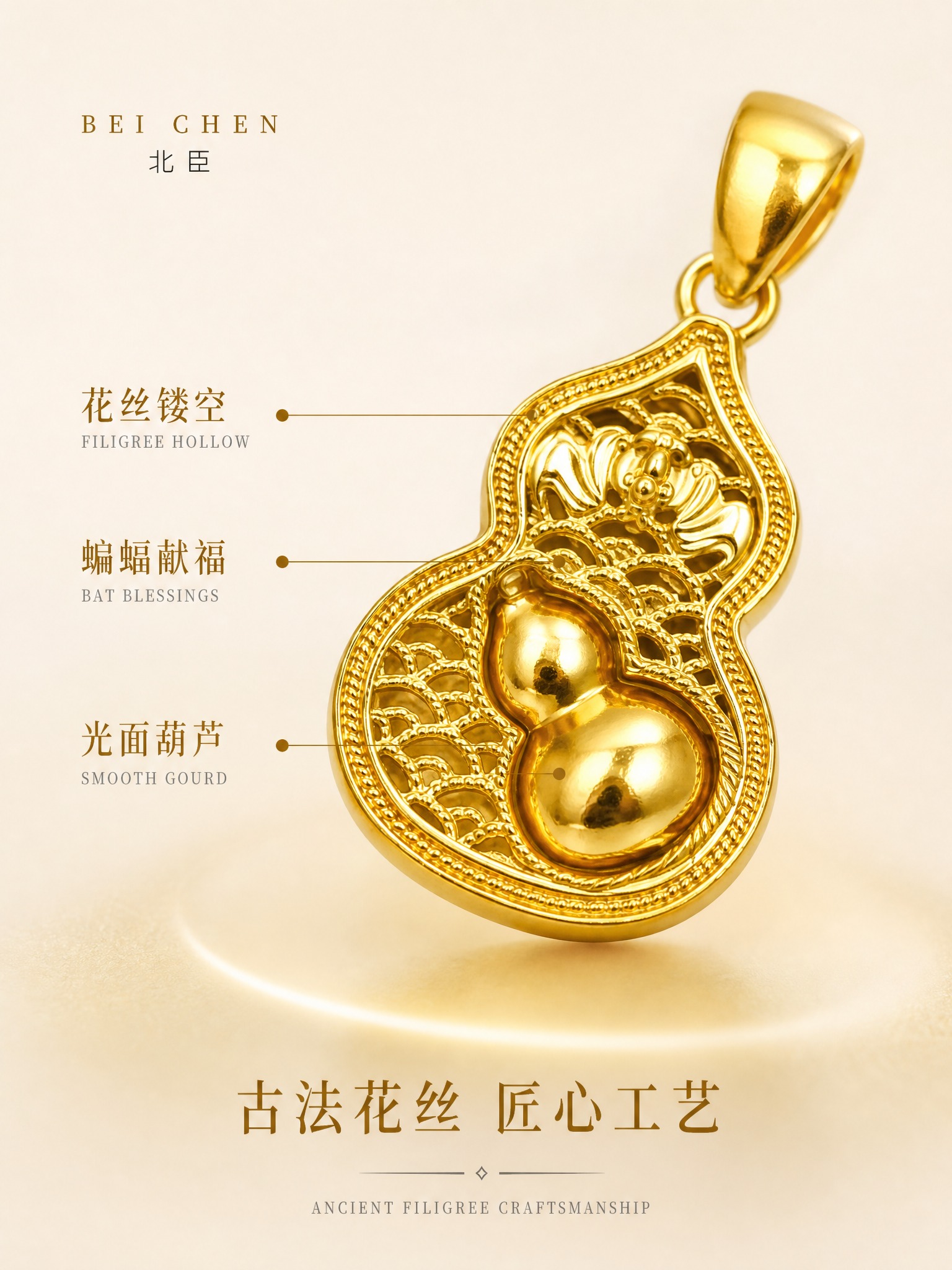 [主图-2] 黄金葫芦吊坠 核心亮点 古法花丝工艺与材质展示。… - 图片创意预览