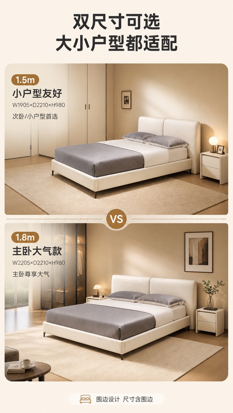 [商品] 使用【图1】米白色意式极简软包床；保留床头双块软包造… - 图片创意预览