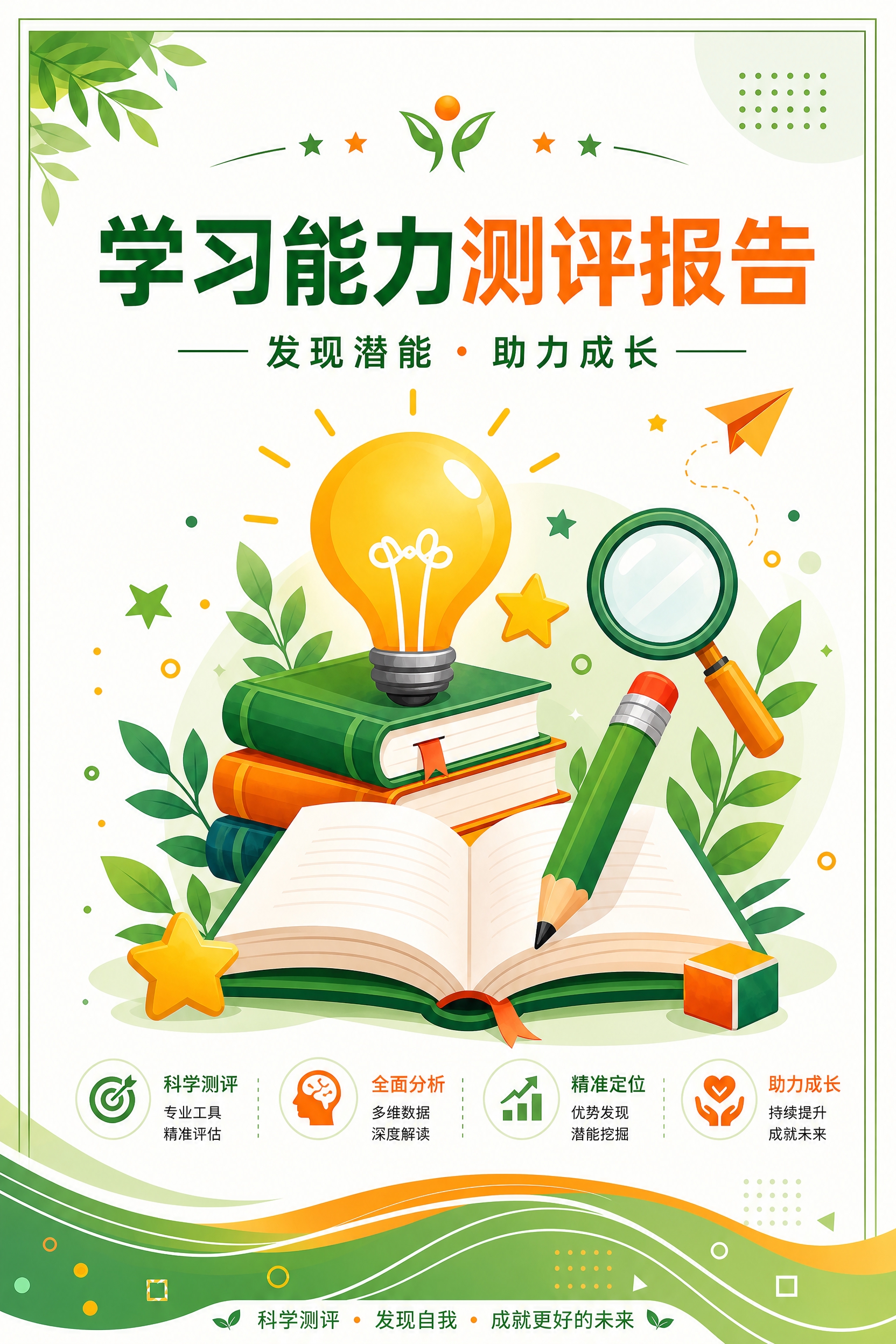 基于参考图重新设计学习能力测评报告封面，去掉左侧三个维度信息卡… - 图片创意预览