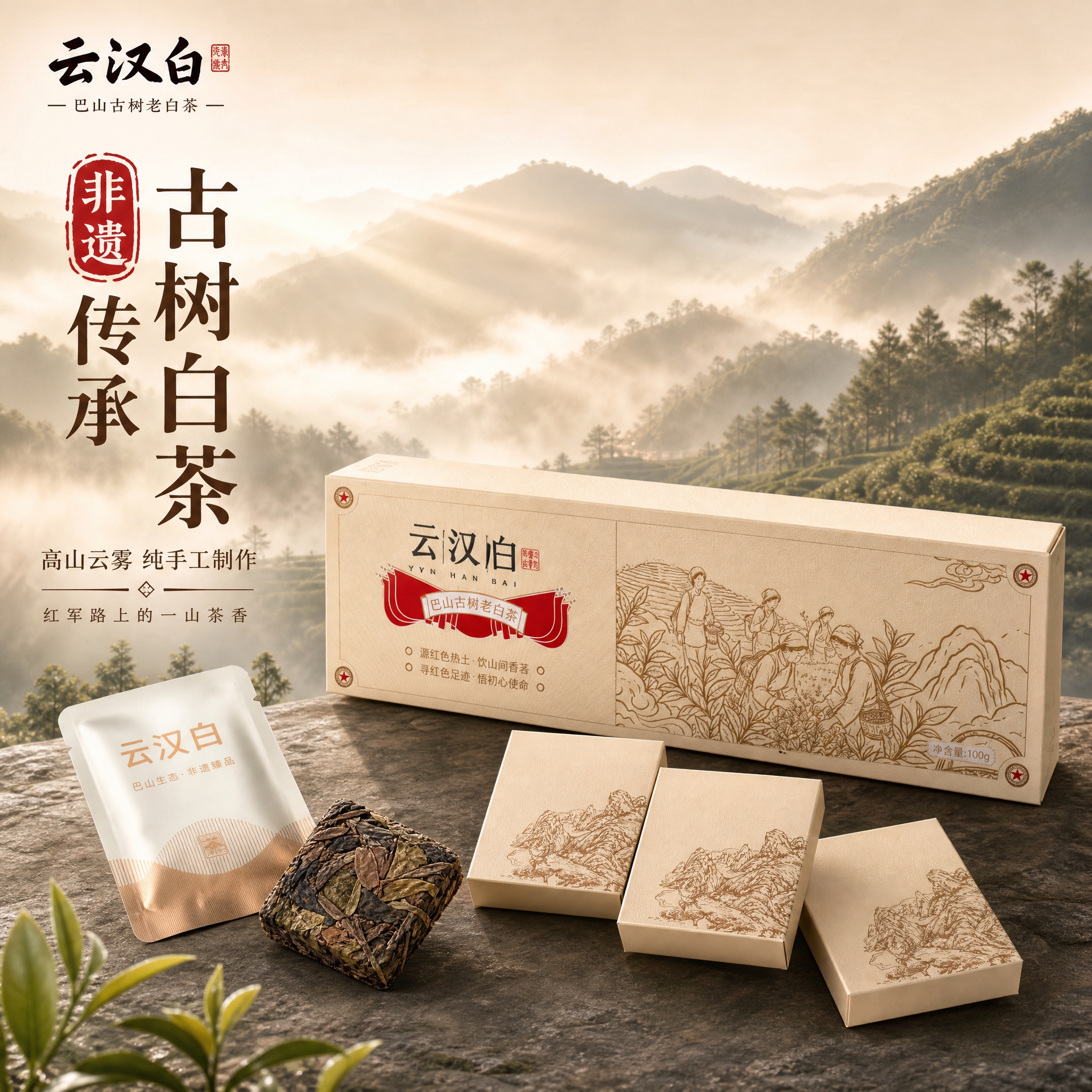 [主图-1] 首图点击率，主题：云汉白巴山古树老白茶礼盒，非遗… - 图片创意预览