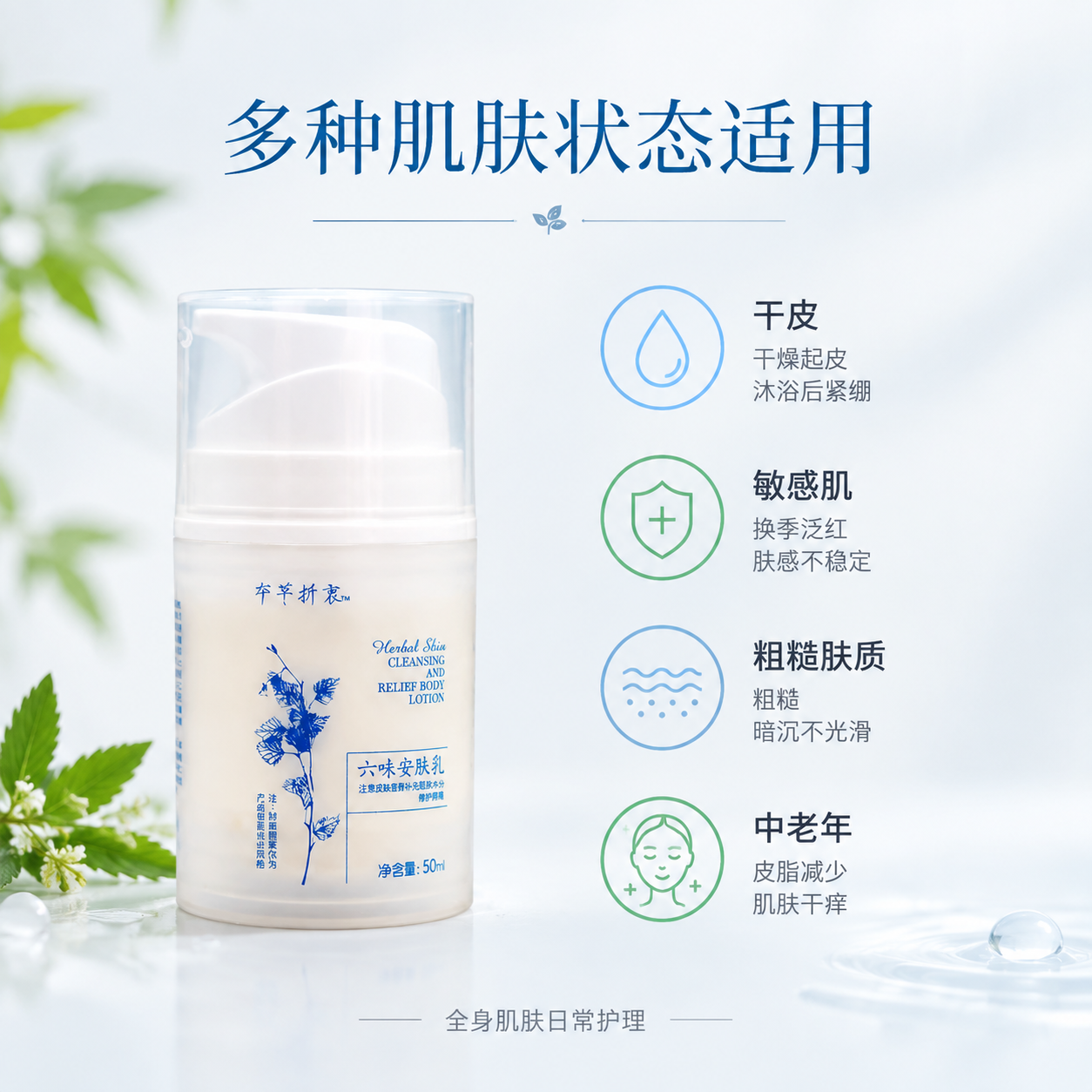 [主图-4] 适用肌肤展示 简约图标排版 多种肌肤状态适用说明… - 图片创意预览