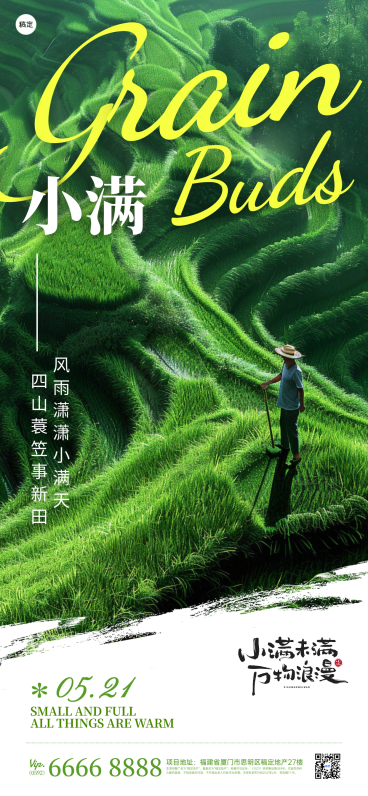 小满通用节气祝福清新自然线上渠道手机海报预览效果