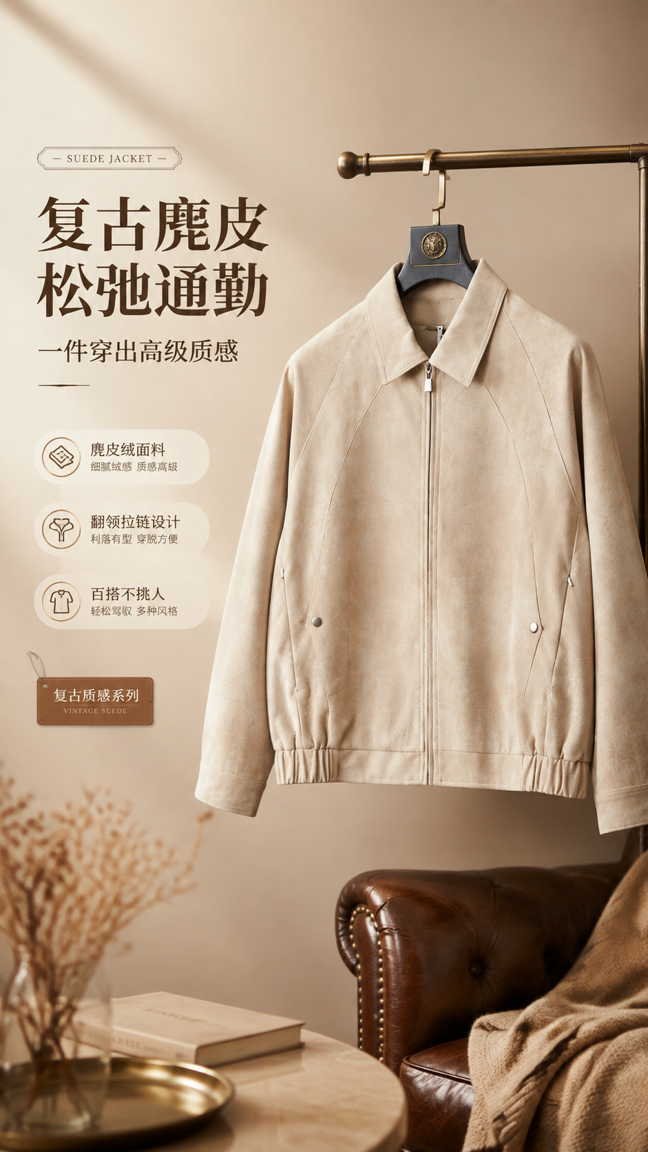 [商品] 使用【图1】浅米色麂皮绒翻领夹克；商品处理：保留翻领… - 图片创意预览