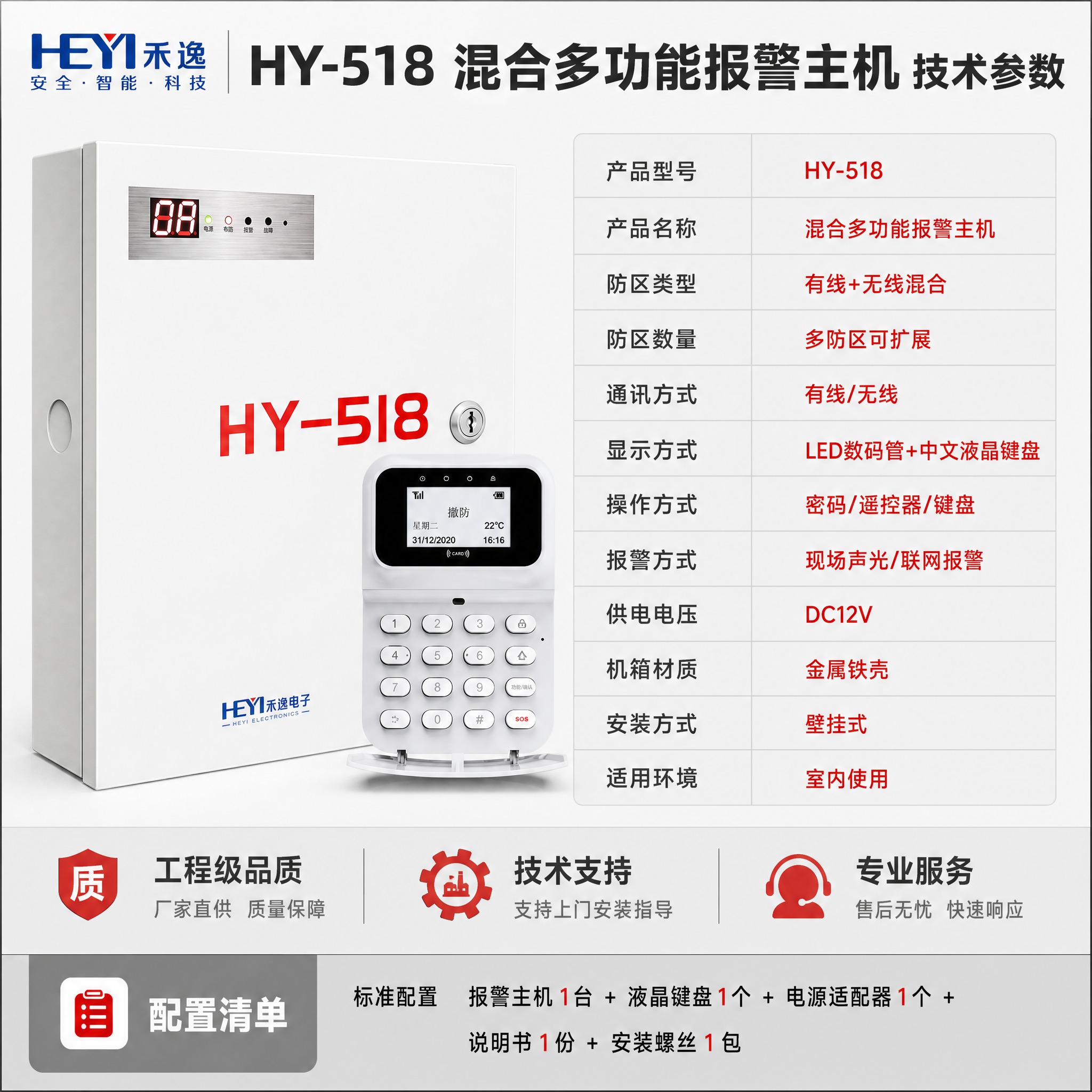 [主图-5] 规格参数与配置图，主题：HY-518 技术参数与… - 图片创意预览