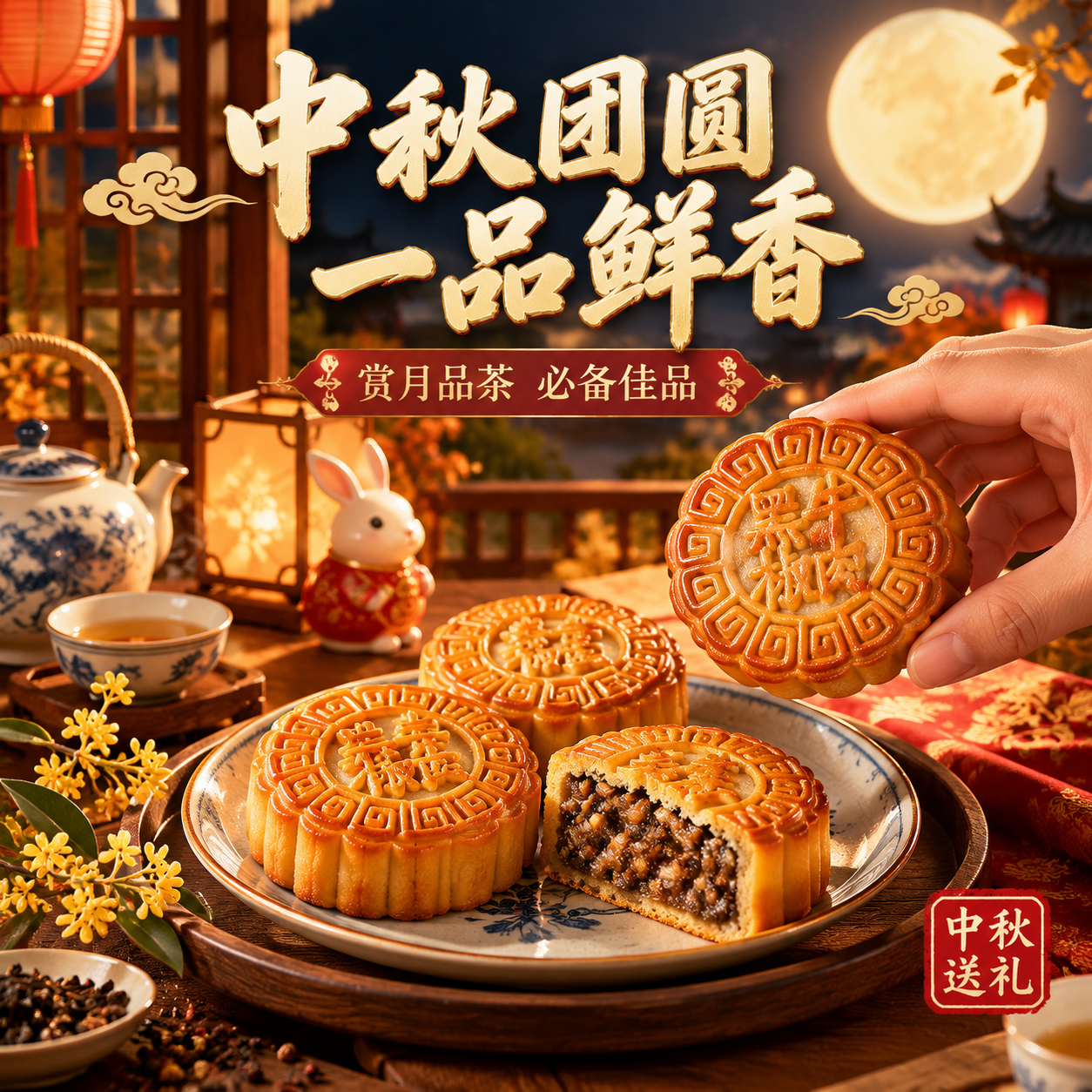 [主图-4] 黑椒牛肉月饼场景体验图，核心任务是展示中秋家宴/… - 图片创意预览