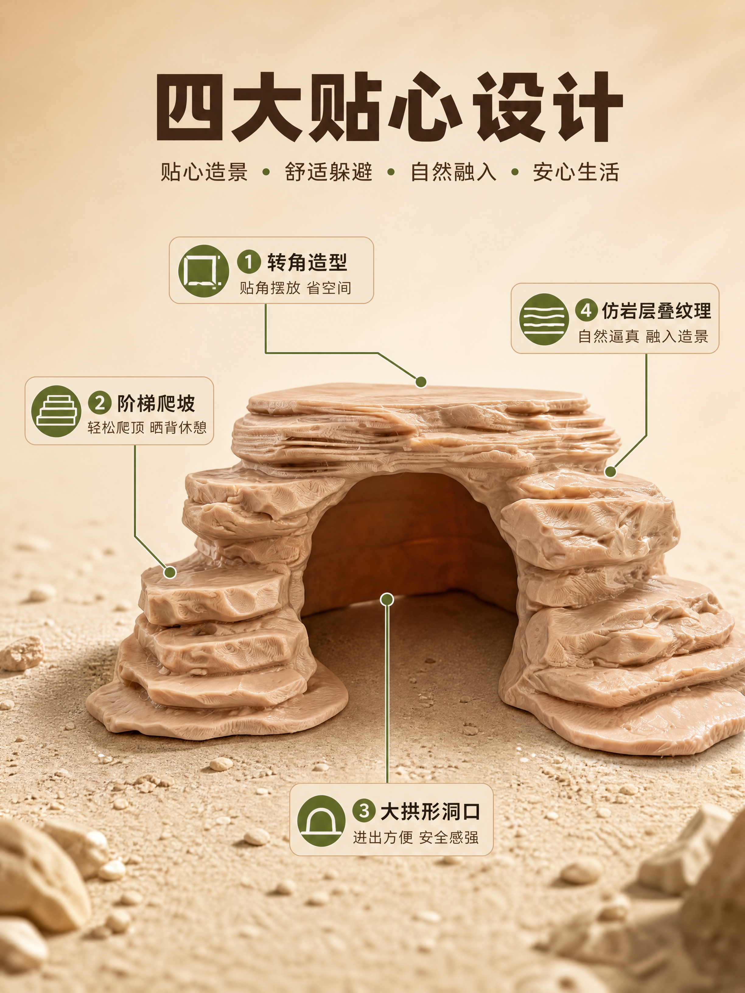 [商品] 使用【图1】浅棕米色岩石造型转角躲避屋；保留层叠岩石… - 图片创意预览