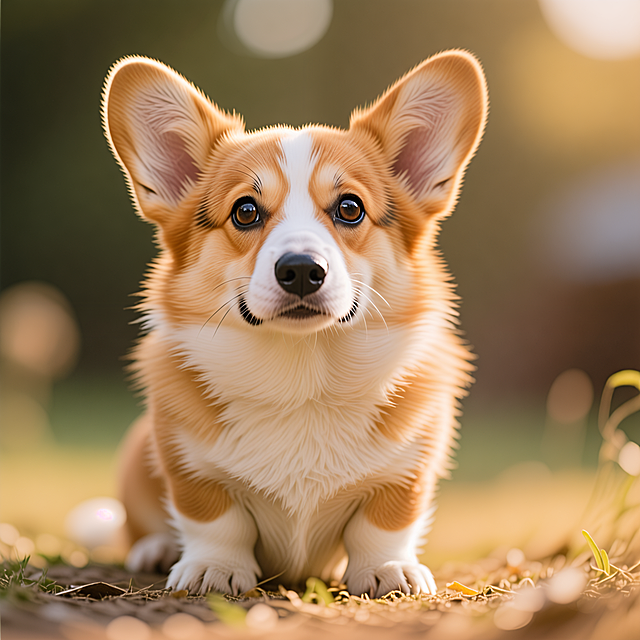 一只可爱的柯基犬，自然萌态，暖光温馨氛围
