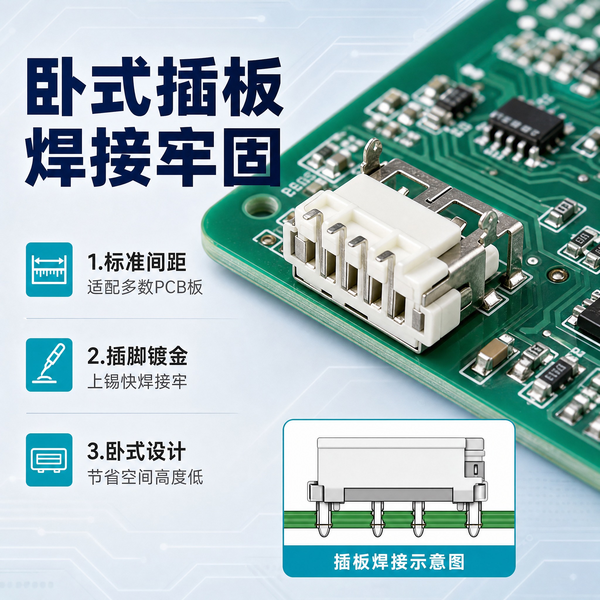 [主图-4] 应用场景与适配图，主题为USB母座在PCB电路板… - 图片创意预览