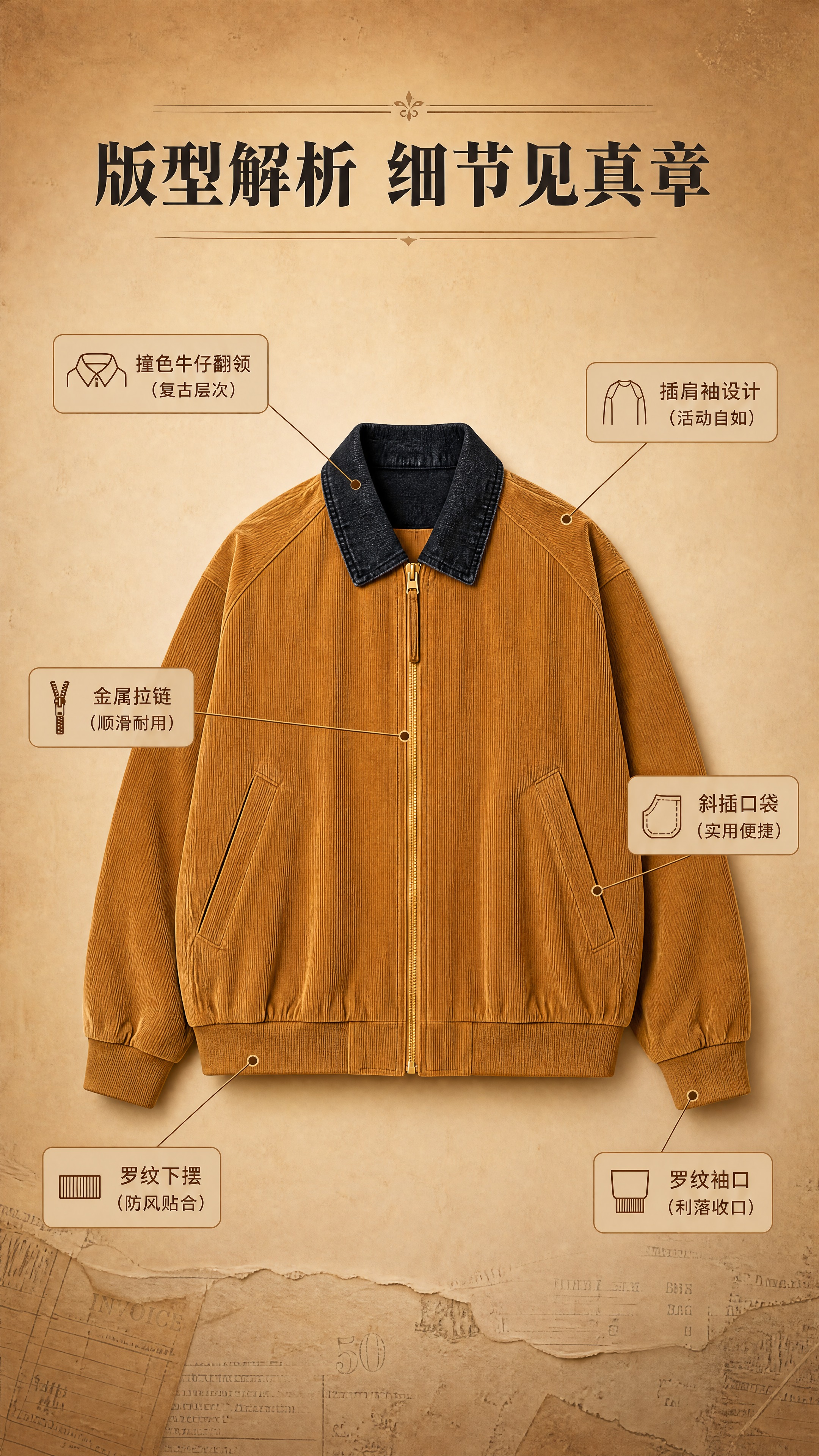 [商品] 使用【图1】焦糖棕撞黑领灯芯绒夹克；商品处理：保留撞… - 图片创意预览