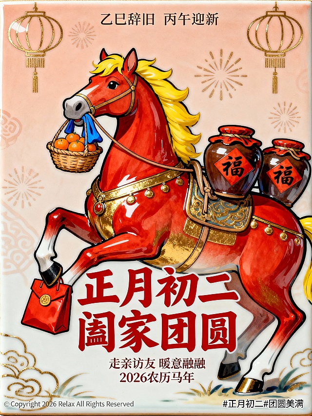 马年初二瓷板画