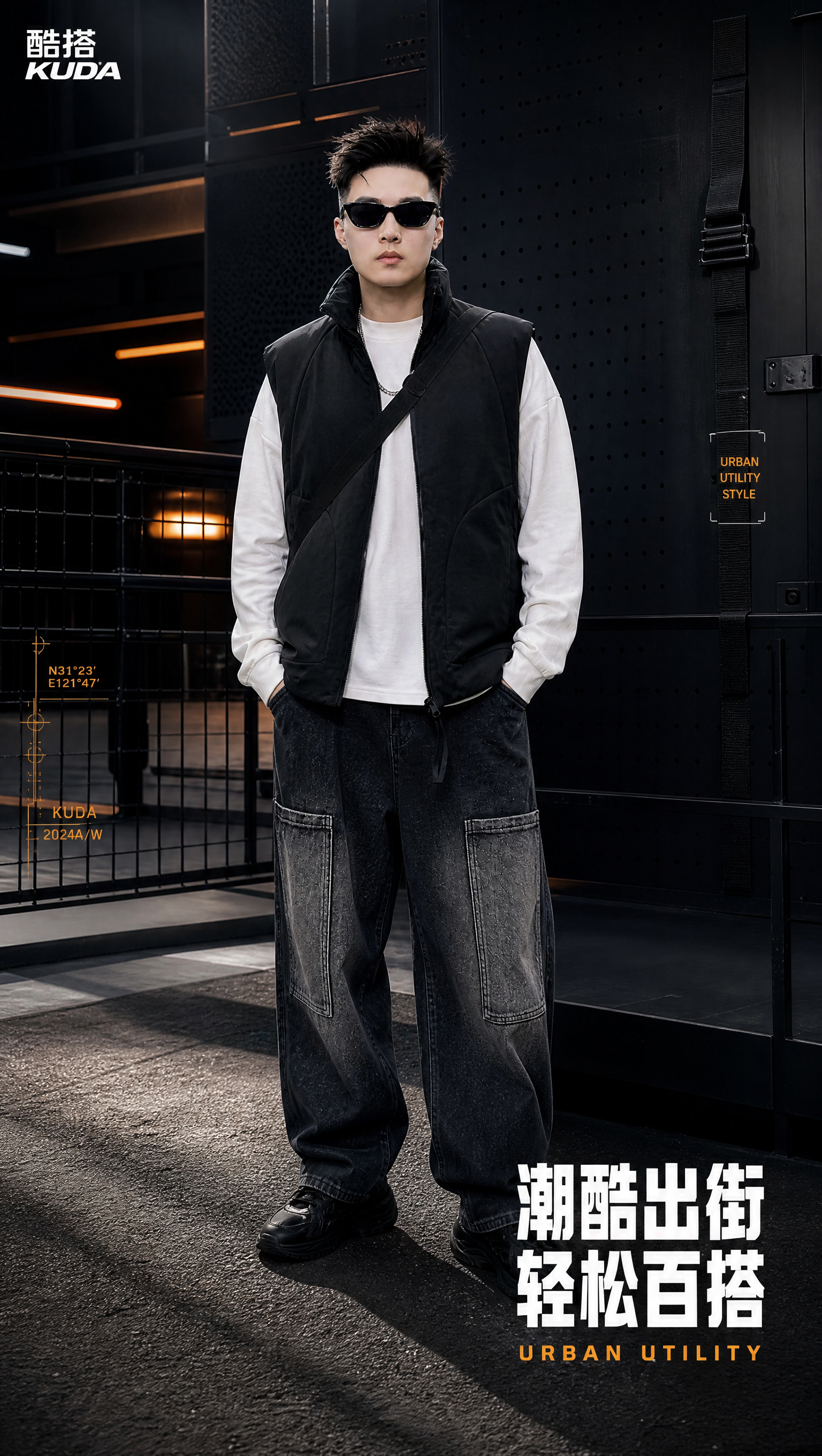[详情页-5 模特正面] 正面全身穿搭展示，都市机能轻户外风街… - 图片创意预览