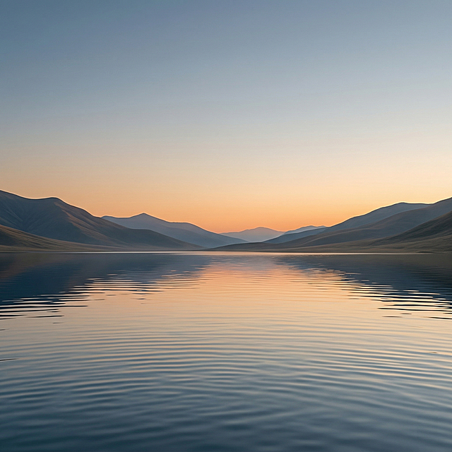 以去除产品后的背景为基础，优化整体质感：提升水面波纹的细腻度与真实感，增强倒影清晰度与动态层次；远山轮廓更柔和自然，天空渐变过渡平滑；整体保持宁静高级的氛围感，商业级高清画质，无噪点、无失真。禁止添加新物体或改变构图结构