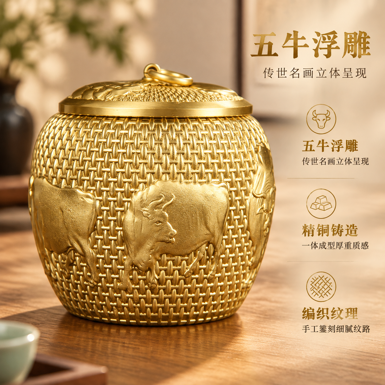 [主图-2] 五牛浮雕工艺细节卖点图 展示雕刻工艺与材质质感… - 图片创意预览