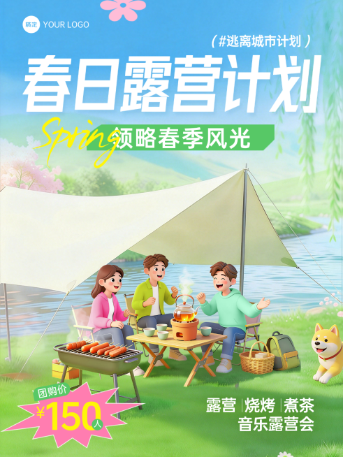 旅游出行露营地春游踏青促销活动小红书封面预览效果
