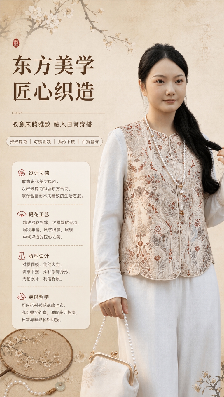 [商品] 使用【图2】新中式米杏色提花马甲，内搭白色长袖衬衫、… - 图片创意预览