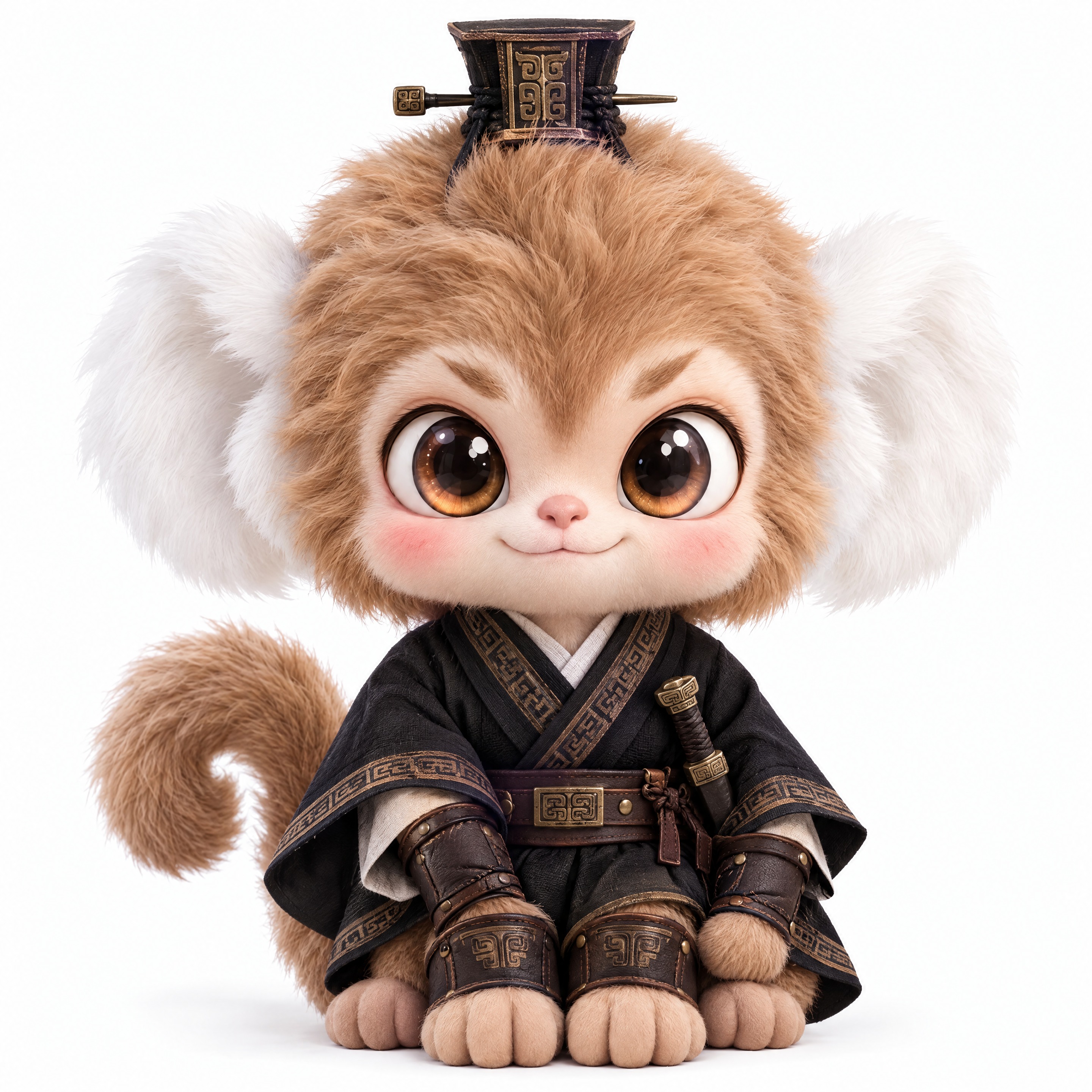 保持这只棕色大耳朵猴子神兽的形象、毛绒质感和可爱风格完全不变，… - 图片创意预览