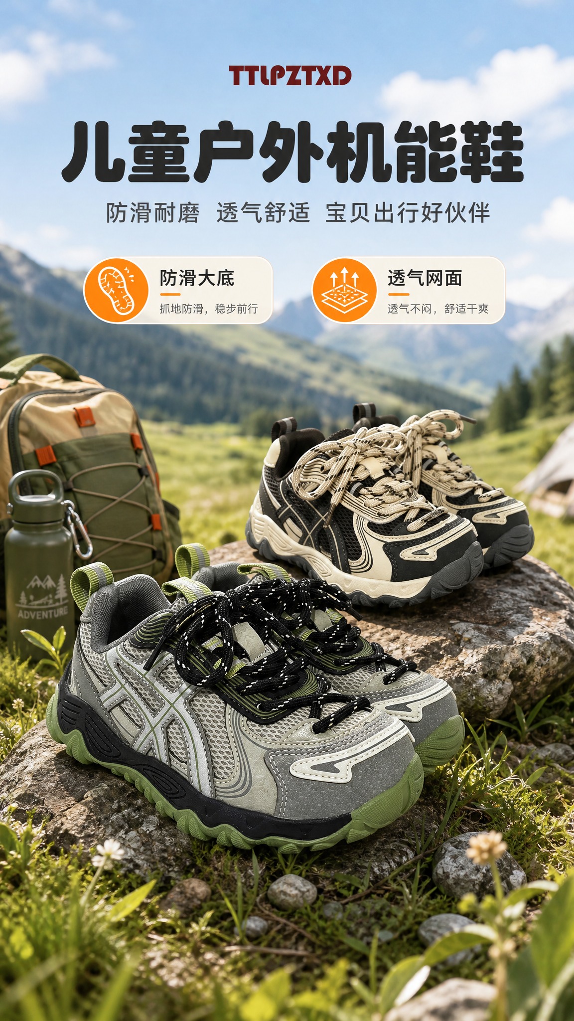 [商品] 使用【图1】灰绿款儿童户外机能运动鞋、【图2】米棕款… - 图片创意预览