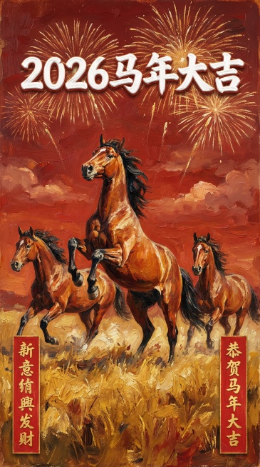 以这个图的风格和样子，生成马年春节平面海报，生成5张不同风格的预览效果