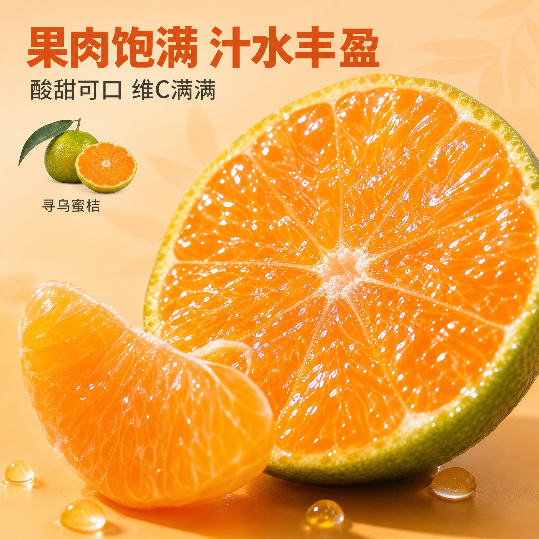 [主图-3] 寻乌蜜桔果肉细节图（1:1）。 [氛围风格] 生… - 图片创意预览