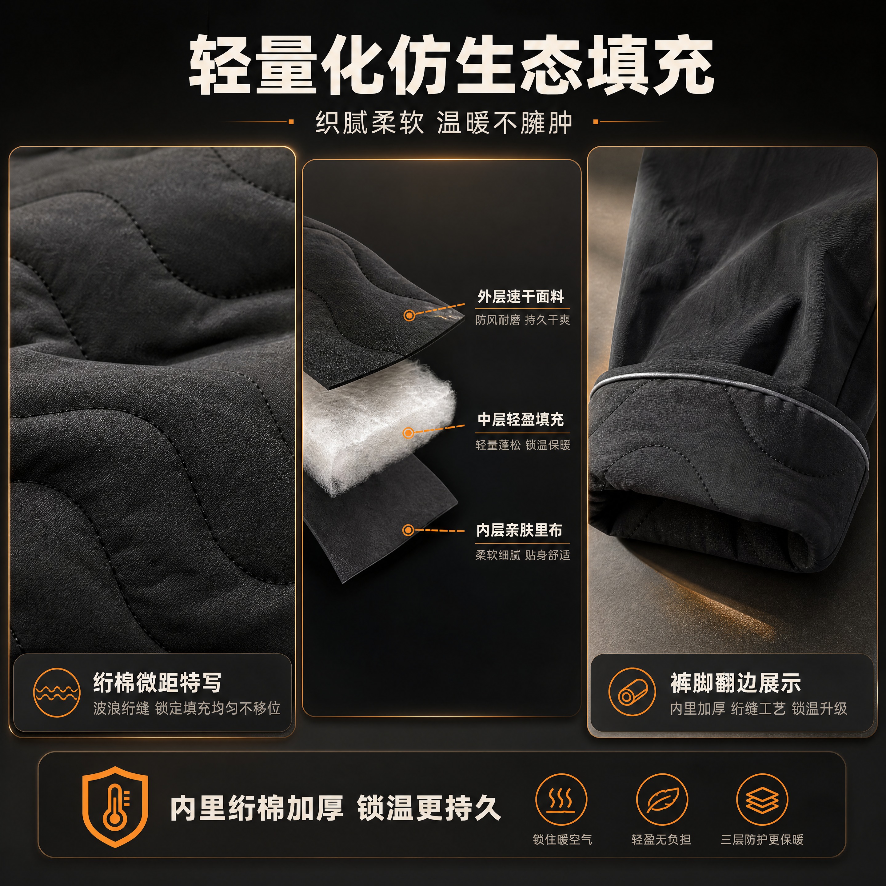 [商品] 使用【图1】棉裤内里绗棉面料细节图、【图4】裤脚翻边… - 图片创意预览