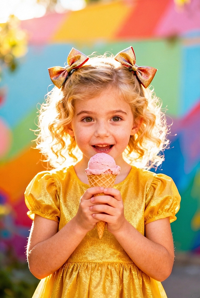 将人物拉近，使用特写镜头展示，把彩色背景调得更明亮，其他元素保持不变