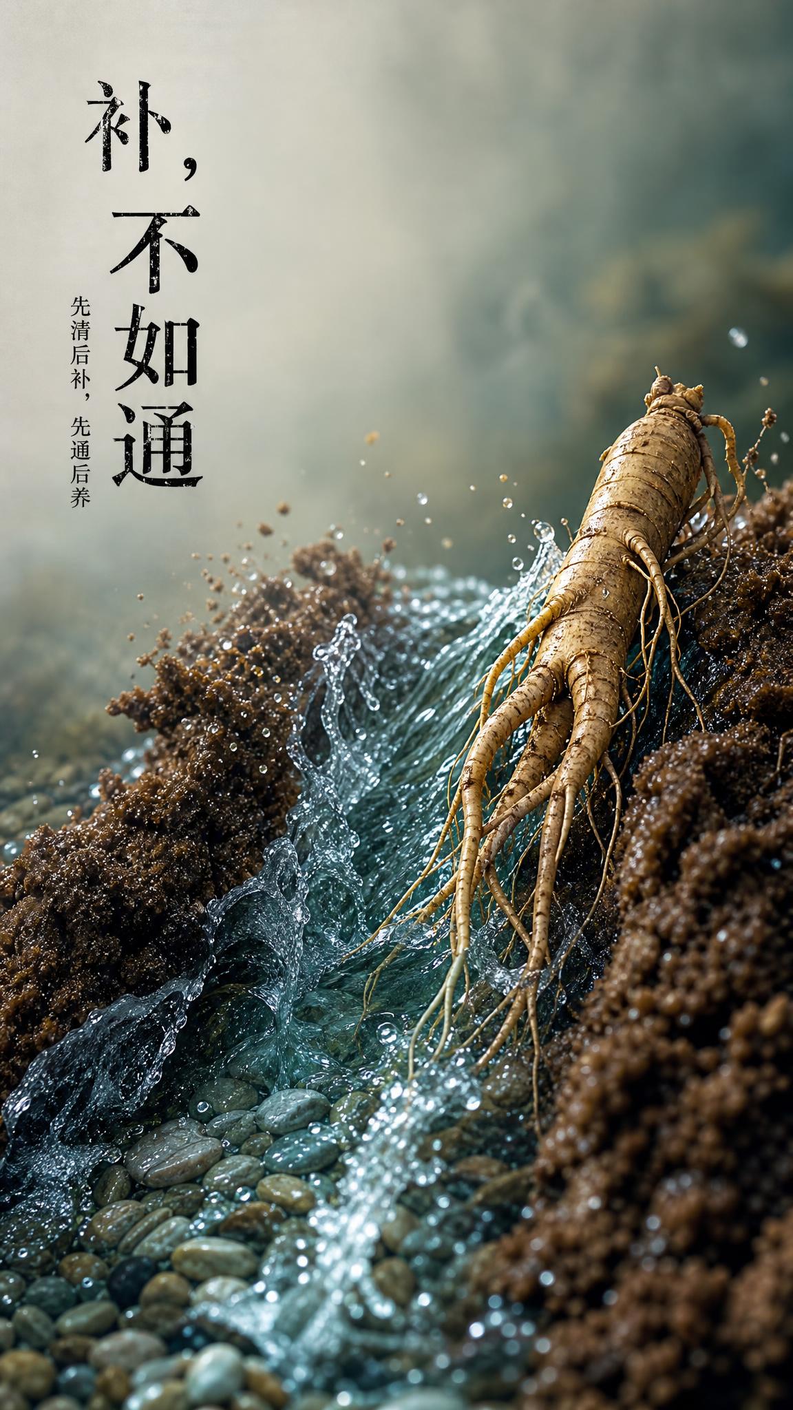 超写实商业级微距摄影，国风意境，雄奇想象。画面主体：一支老山参… - 图片创意预览
