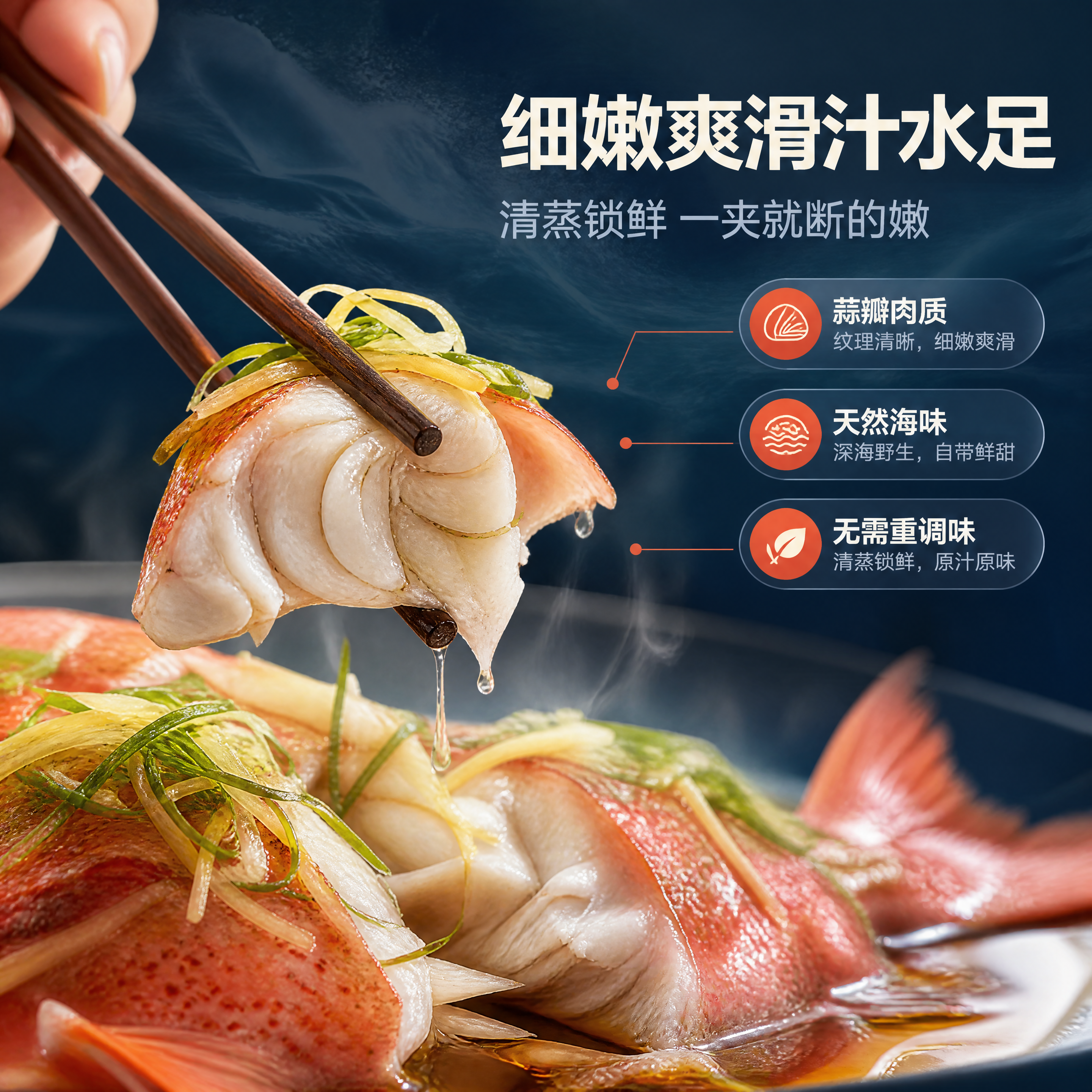 [商品] 使用【图1】燕尾斑；处理为清蒸成品形态：保留红色鱼身… - 图片创意预览