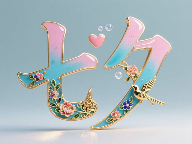 甜美梦幻插画风，大字鎏金装饰，七夕主题，花鸟点缀，浪漫氛围。