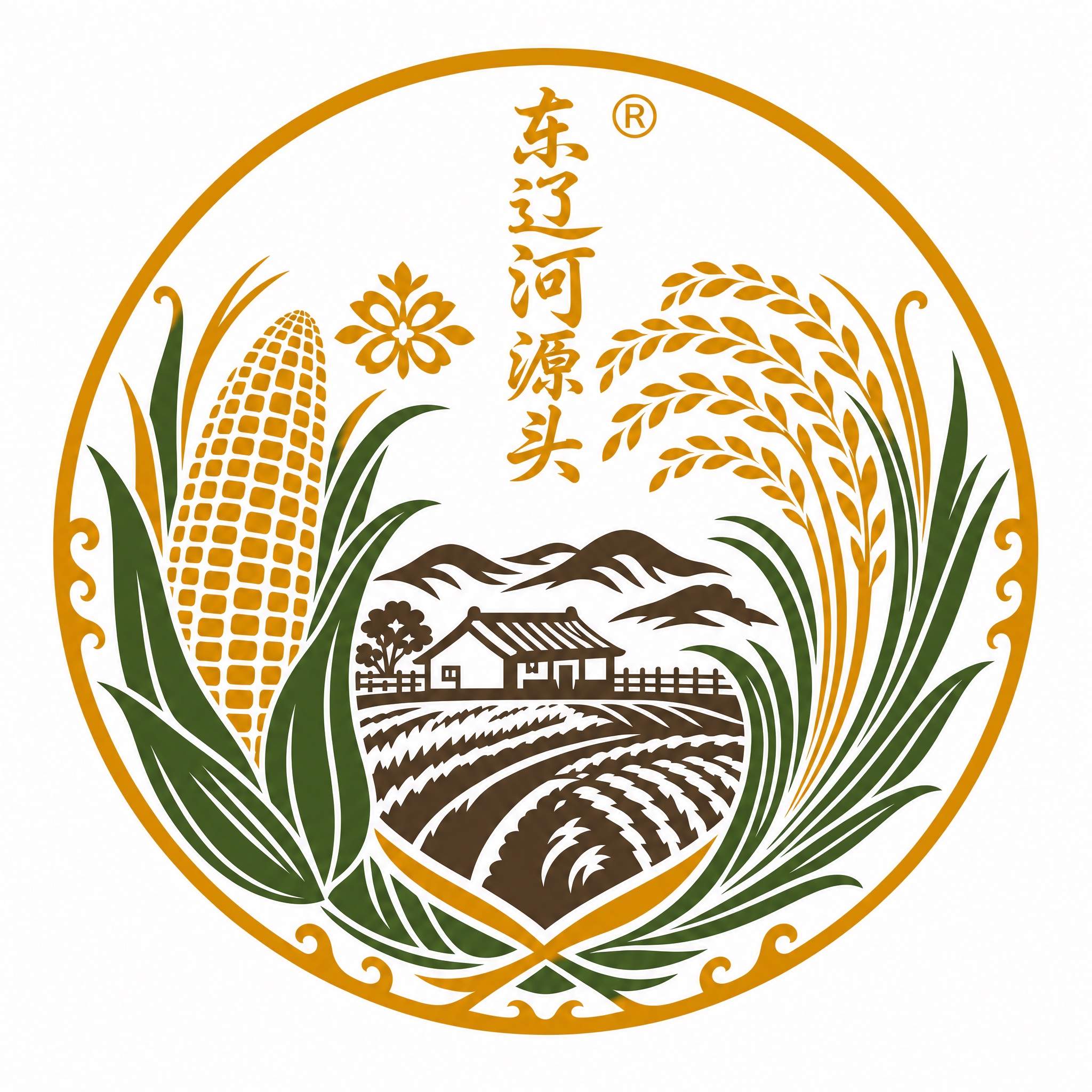 将"东辽河源头"五个字改为竖排书法字体，放置在圆形图标正中间上… - 图片创意预览