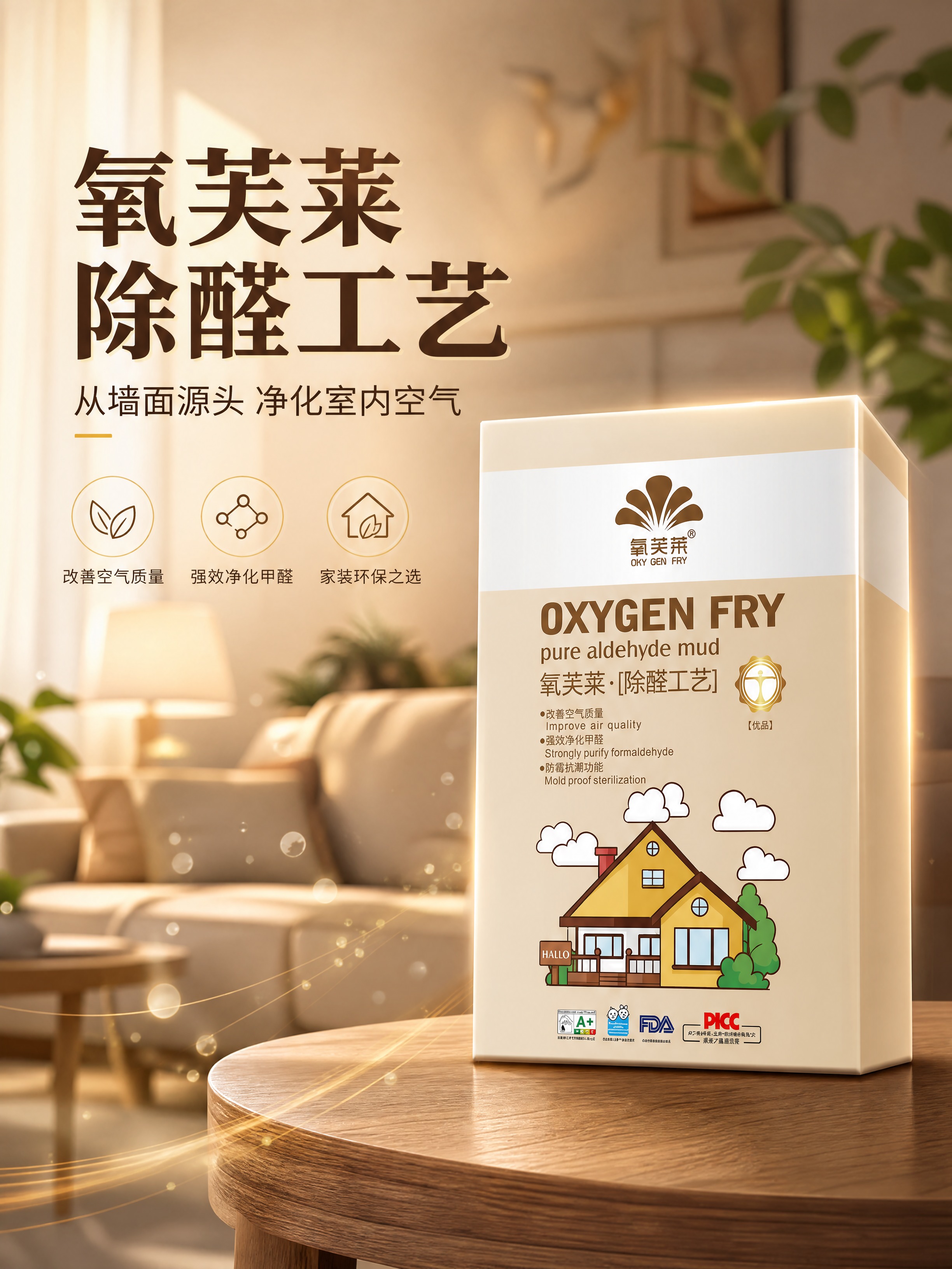 [商品] 使用【图2】氧芙莱除醛工艺产品包装盒；保留米黄色盒体… - 图片创意预览