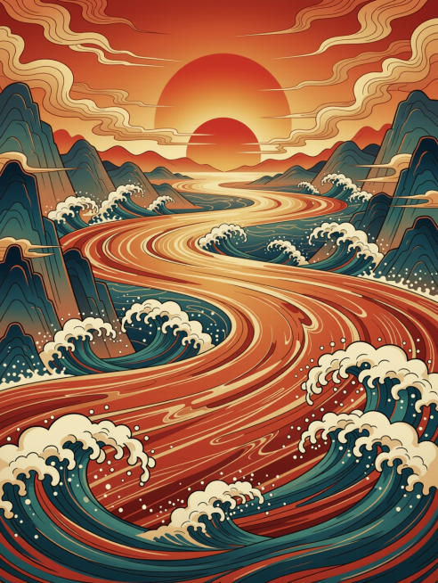 复制风格，去掉鸟，换成滚滚长江东逝水，几度夕阳红的抽象画面，去掉字幕。预览效果