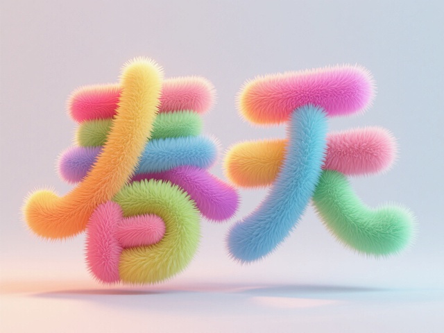 毛绒绒的扭扭棒字体，马卡龙配色，五颜六色，大师构图，高级梦幻，柔软干净