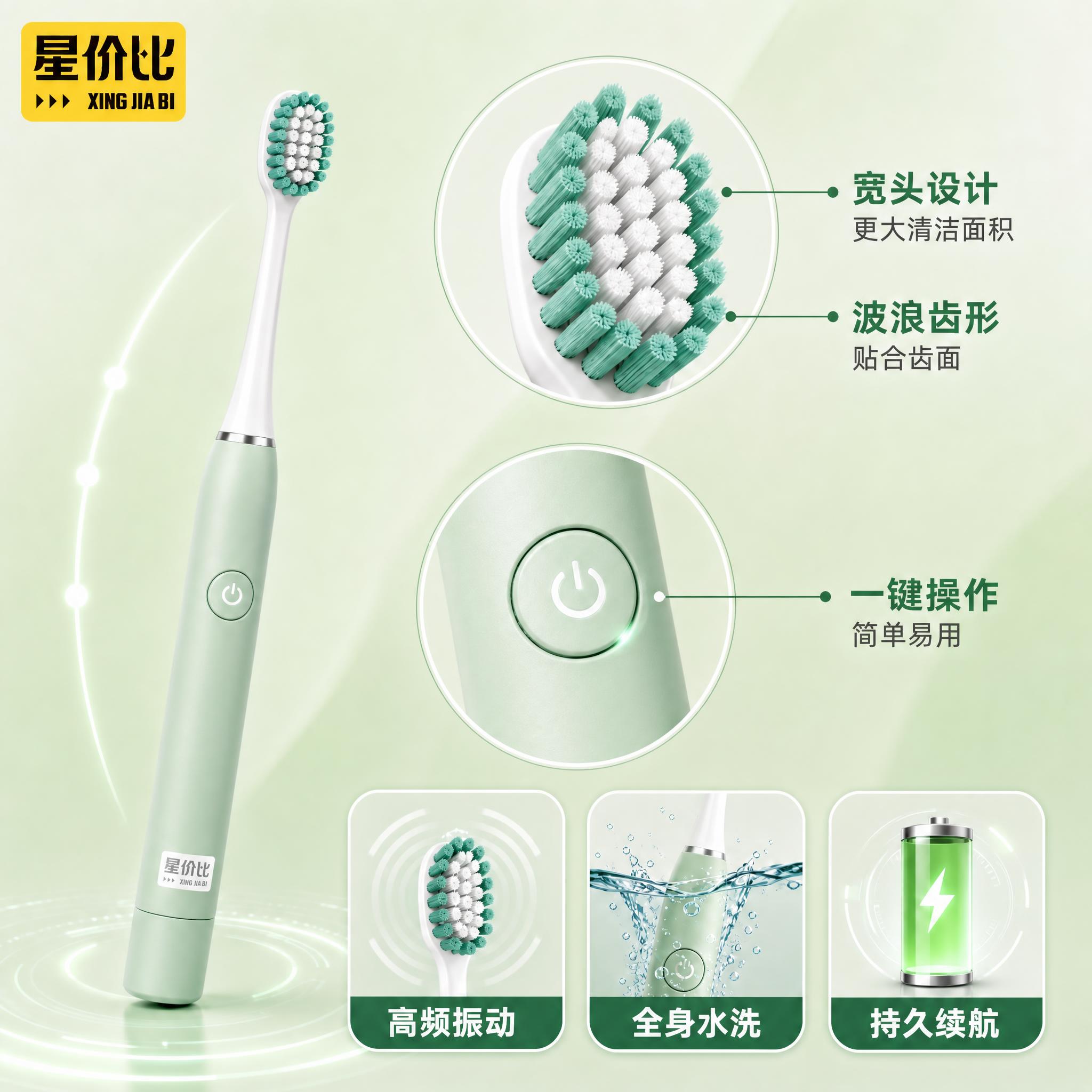 [主图-3 浅绿色款] 产品结构与刷头细节主图，展示浅绿色款宽… - 图片创意预览
