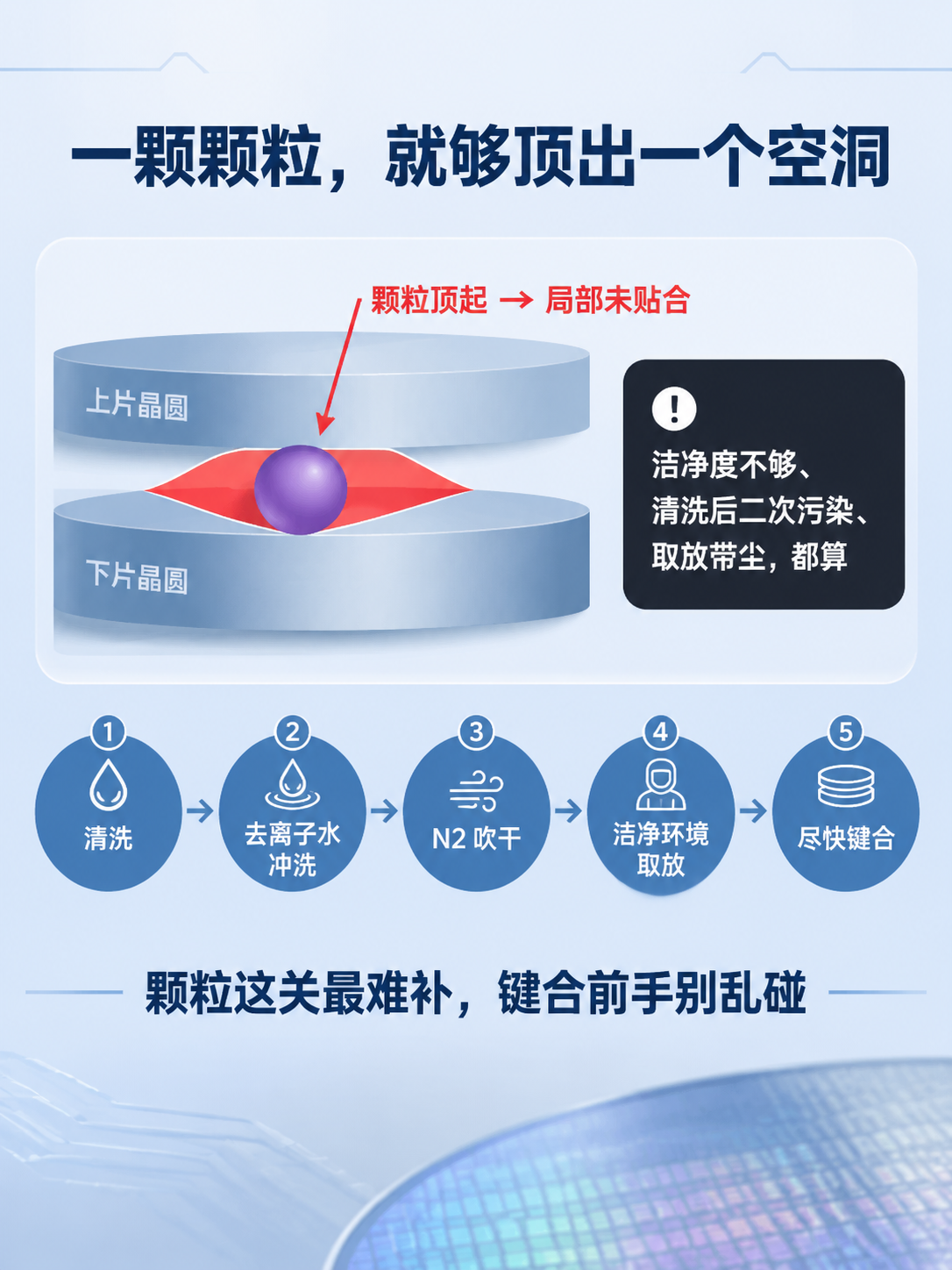 晶圆键合起泡成因一科普海报，扁平插画风格，科技感专业简洁。背景… - 图片创意预览