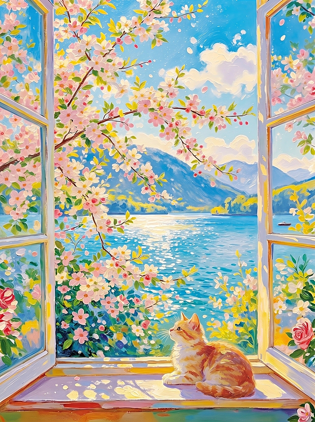 「图片1」「图片1」略微增强花瓣油画肌理感和颜色，将花朵上和树叶上的杂色去除一部分，不要增加任何不相关元素，画风保持一致，整体画面名度和饱和度保持一致