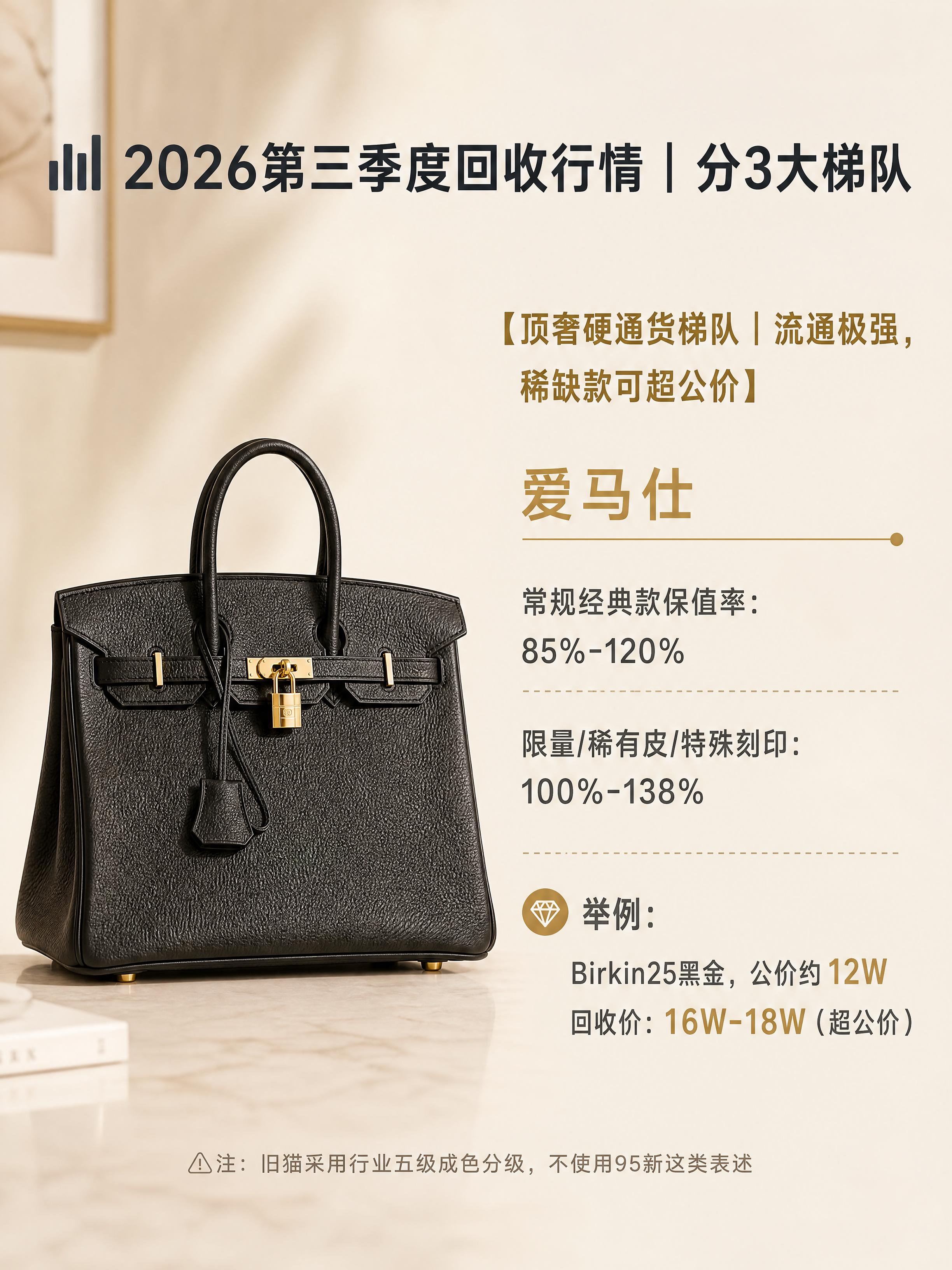抖音图文内页，高级简约商务风，轻奢桌面浅米背景，左侧摆放爱马仕… - 图片创意预览