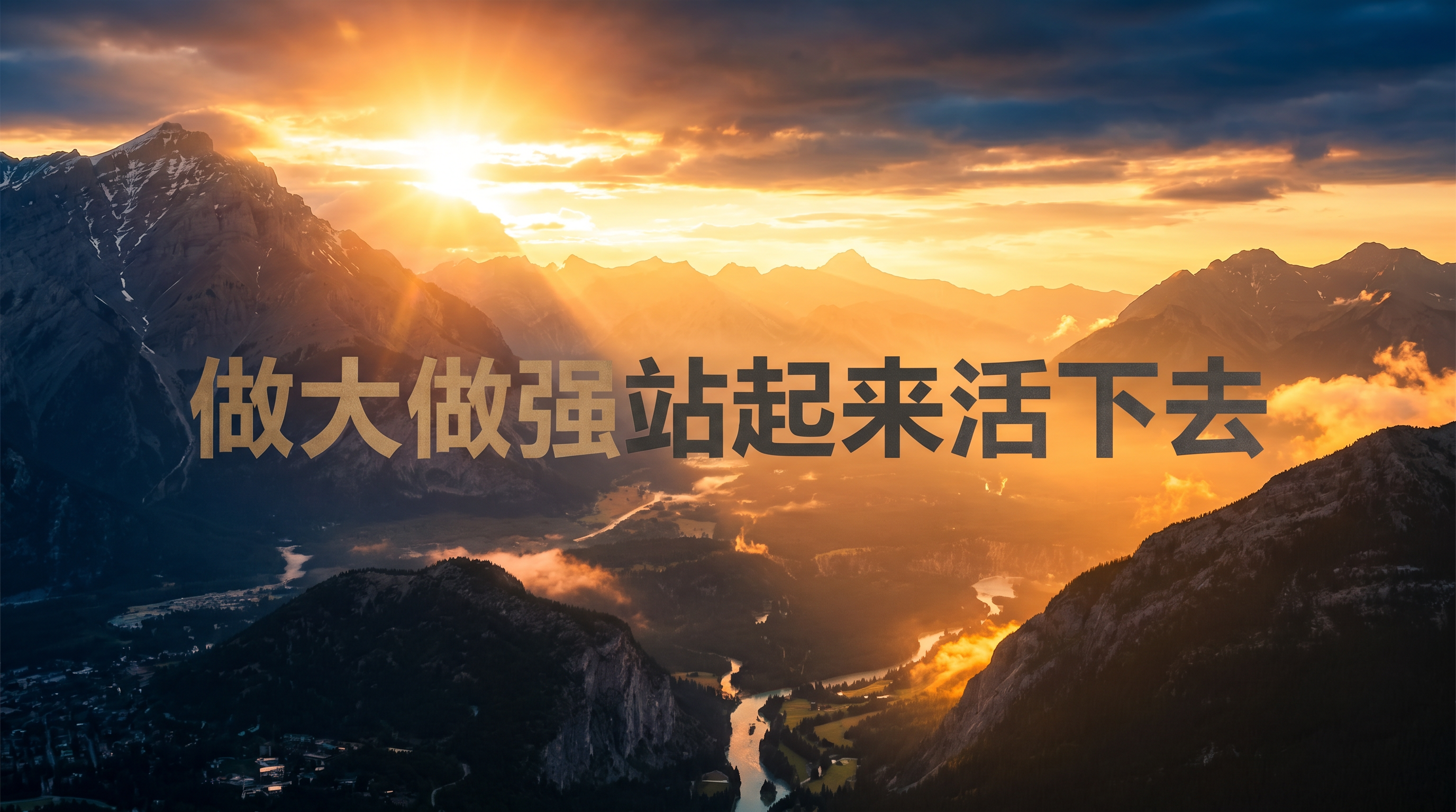 将这张图片的背景替换为更加鼓舞人心的山川日出风景，保留文字"做… - 图片创意预览