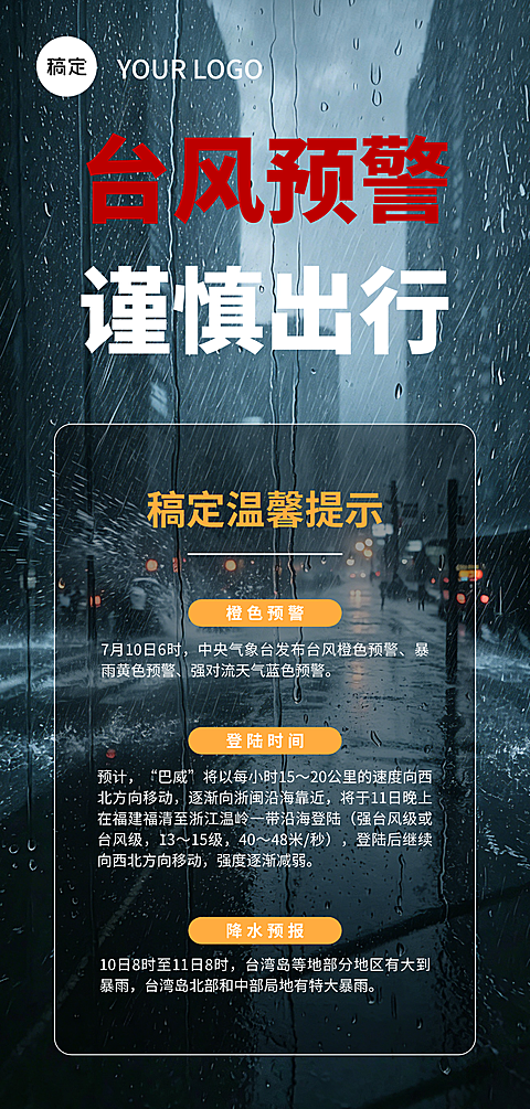 台风预警 谨慎出行手机海报