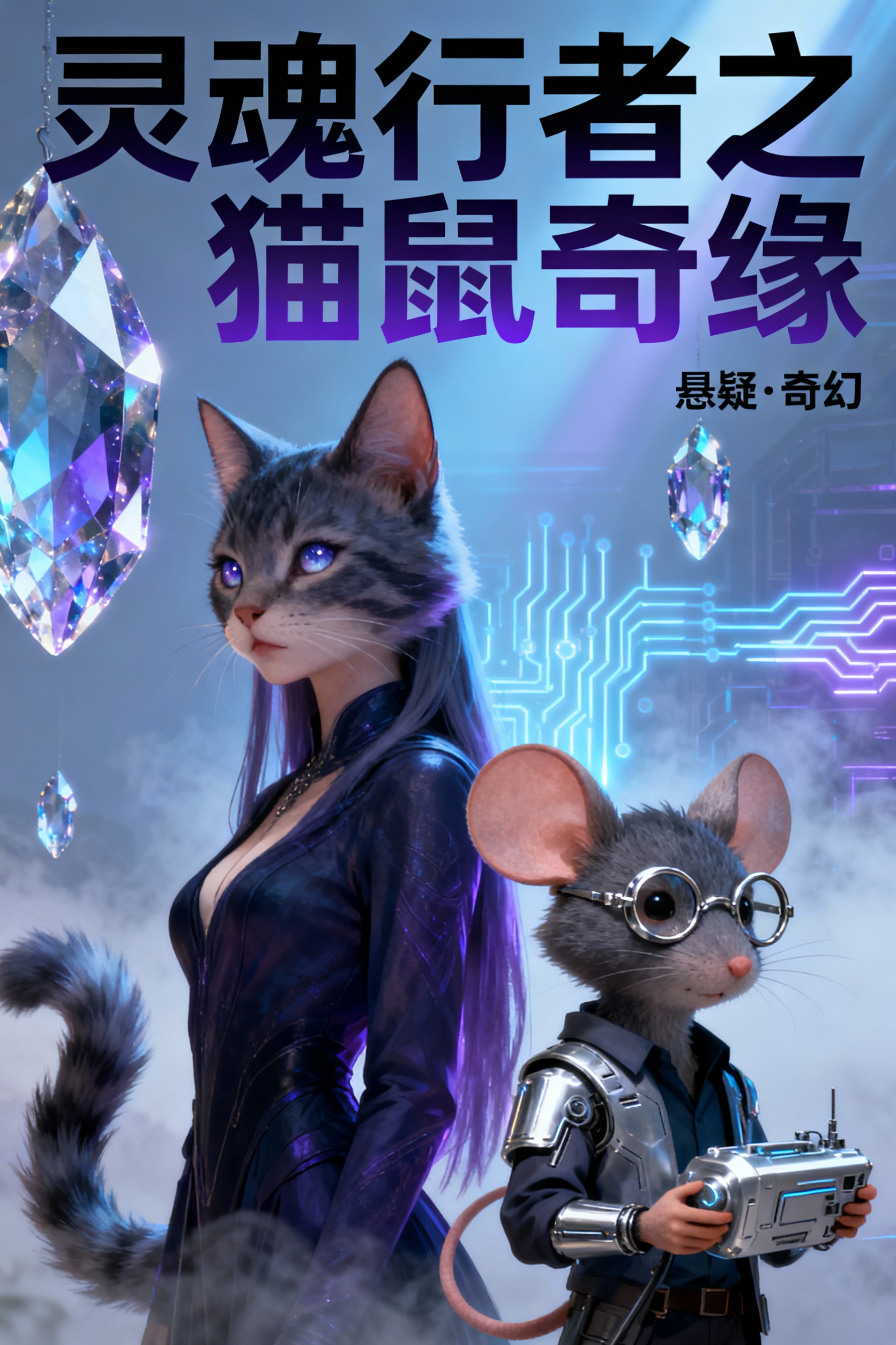 帮我制作一份《灵魂行者之猫鼠奇缘》小说封面，要求猫为女性角色，… - 图片创意预览